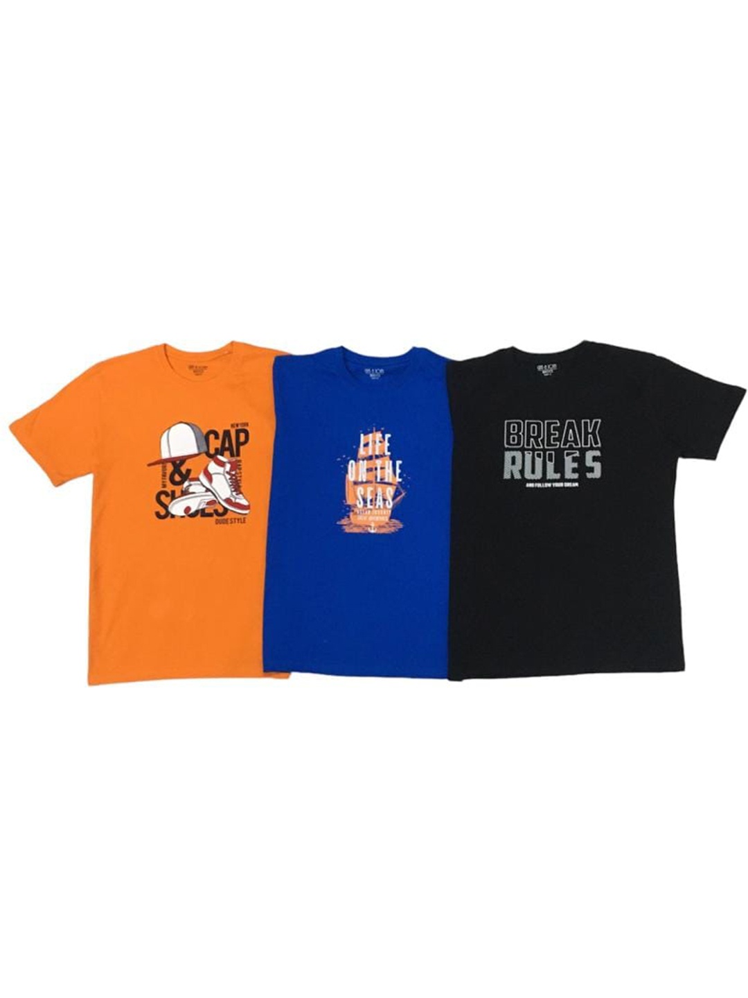 

Gini and Jony Boys Pack Of 3 Typograpy printed Cotton T-shirt, Orange