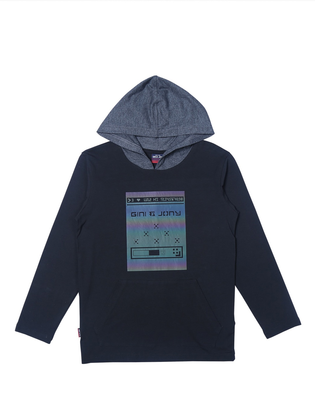 

Gini and Jony Boys Hooded Long Sleeve Cotton T-shirt, Black