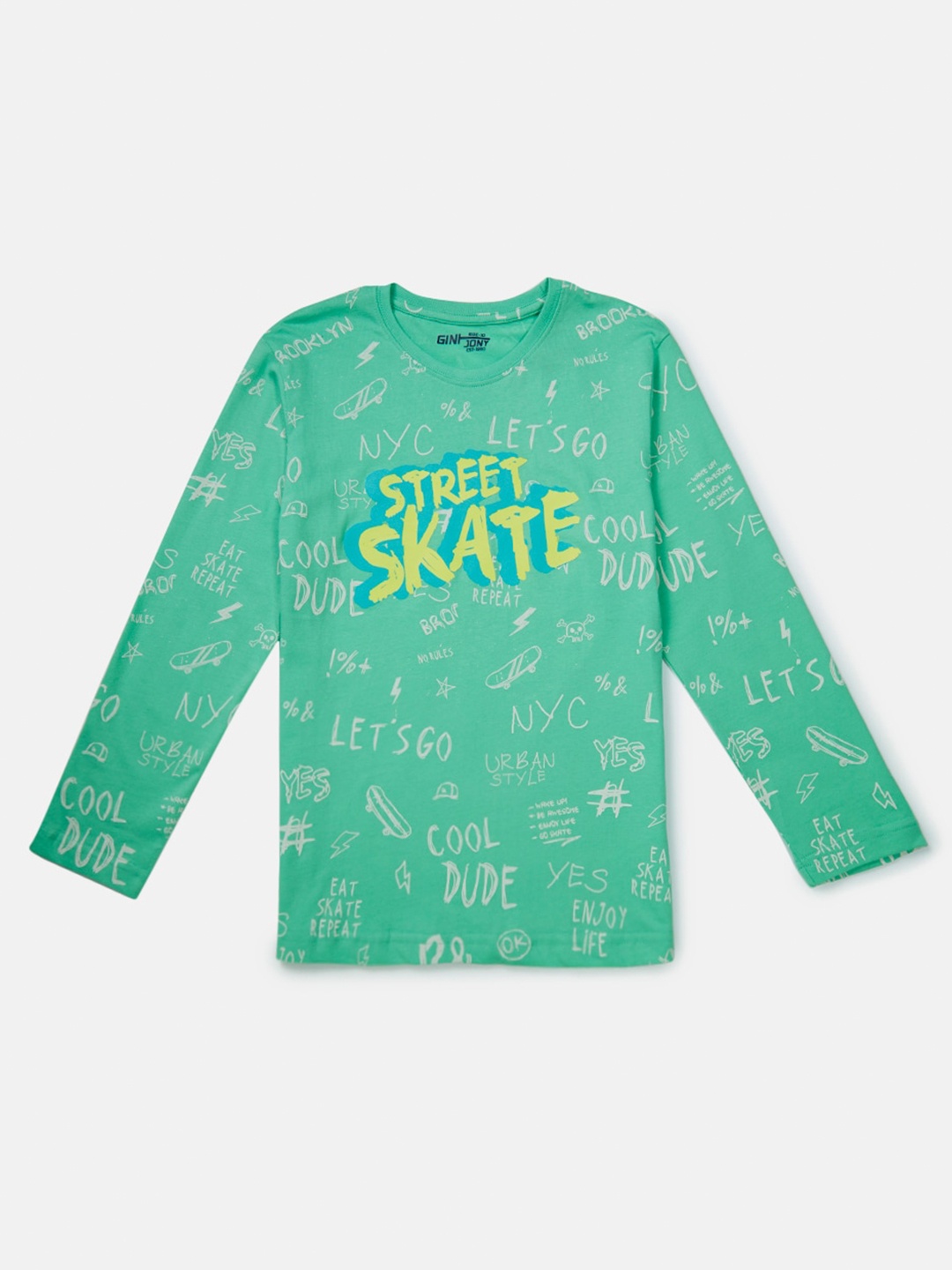 

Gini and Jony Infant Boys Conversational Printed Cotton T-shirt, Green