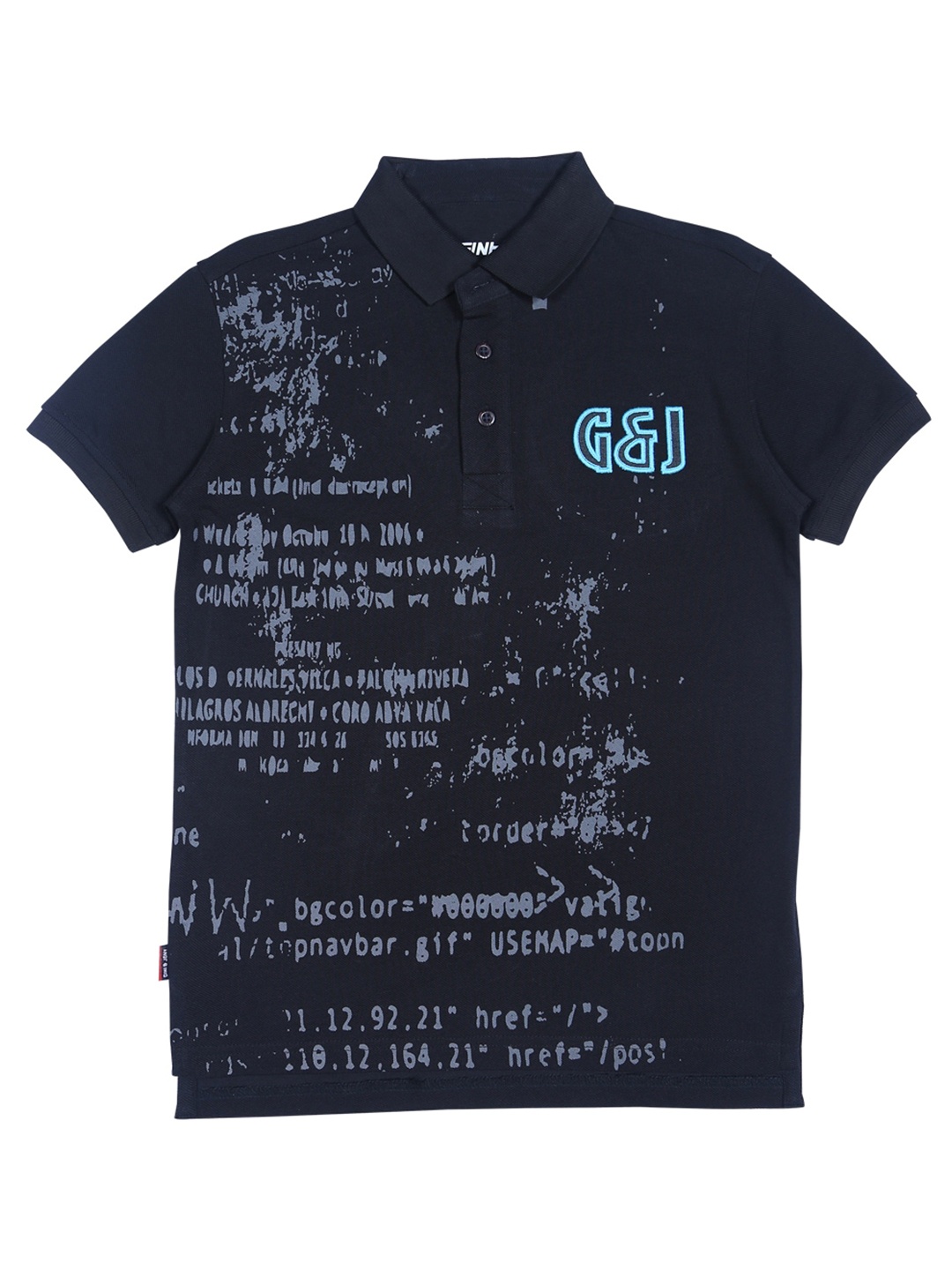 

Gini and Jony Boys Typography Printed Polo Collar Applique Cotton T-shirt, Black