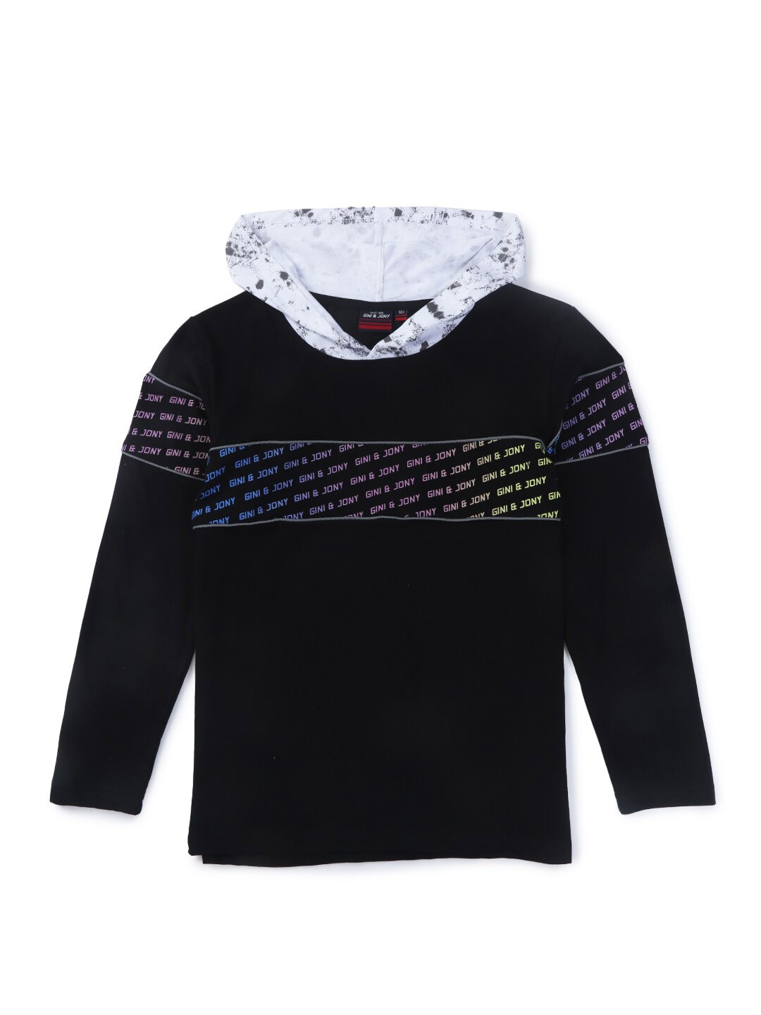 

Gini and Jony Boys Typography Printed Hooded Cotton T-shirt, Black