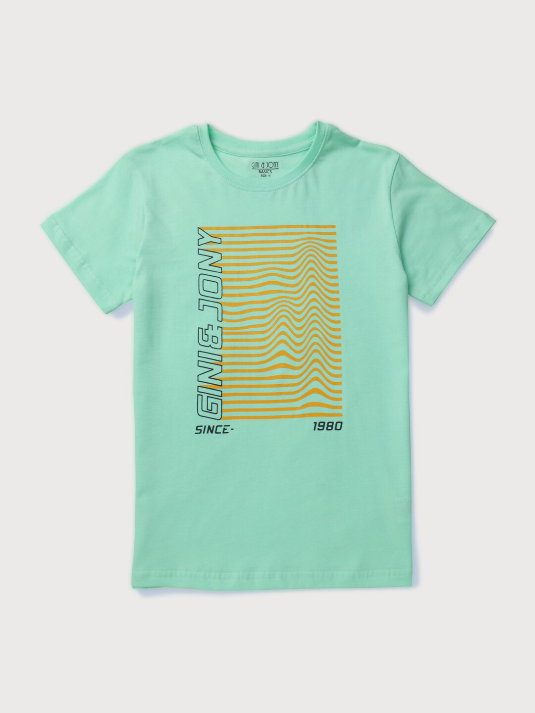 

Gini and Jony Boys Typography Printed Cotton T-shirt, Green