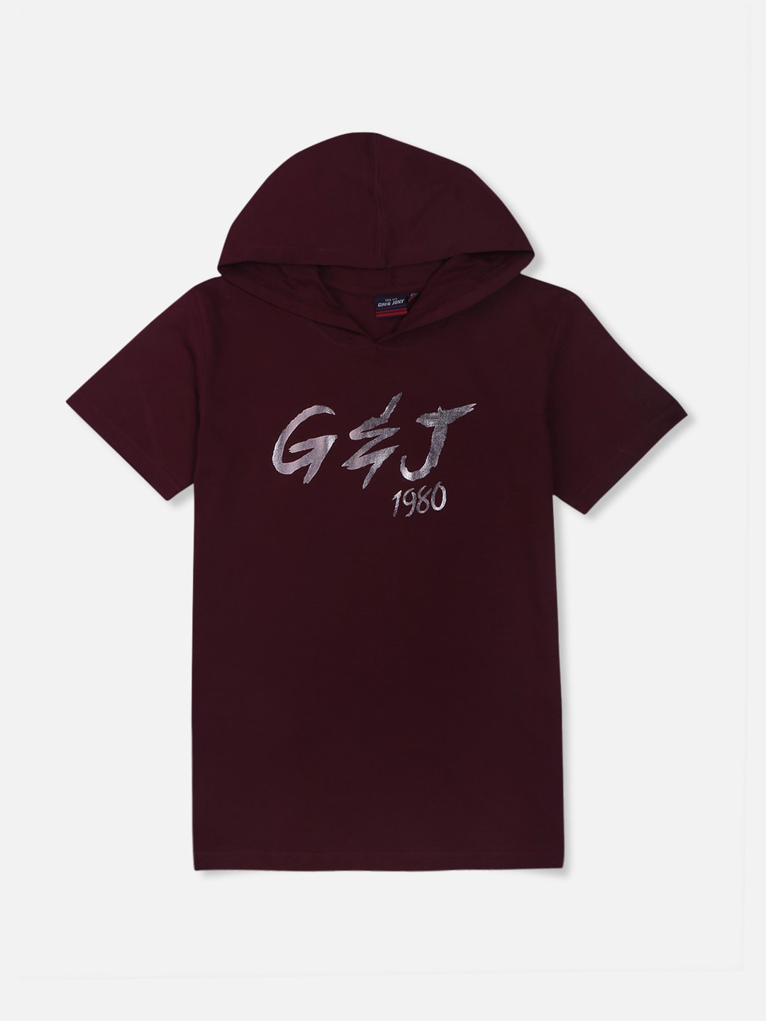 

Gini and Jony Boys Typography Printed Hooded Cotton T-shirt, Violet
