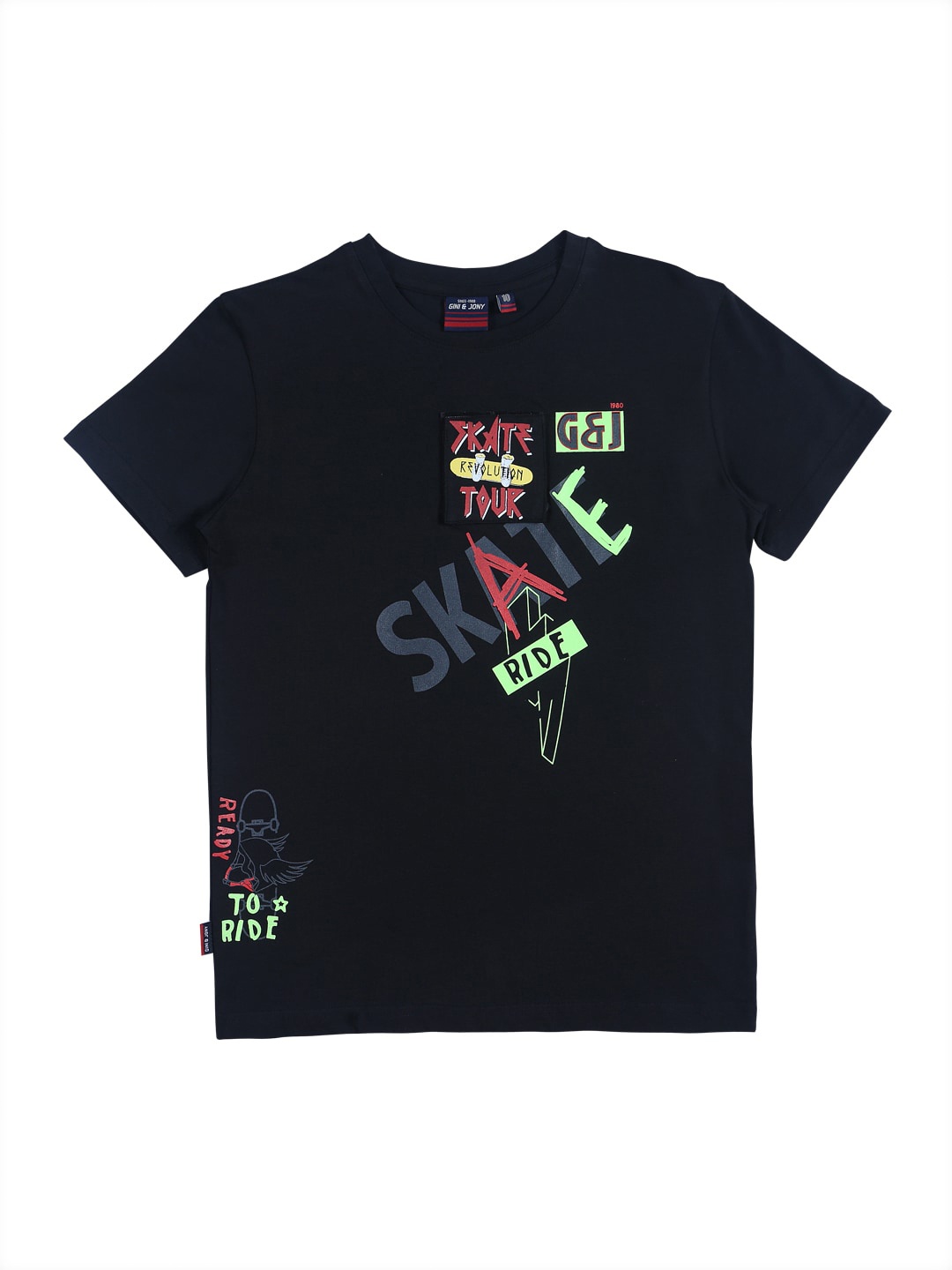 

Gini and Jony Boys Typography Printed Cotton T-shirt, Black