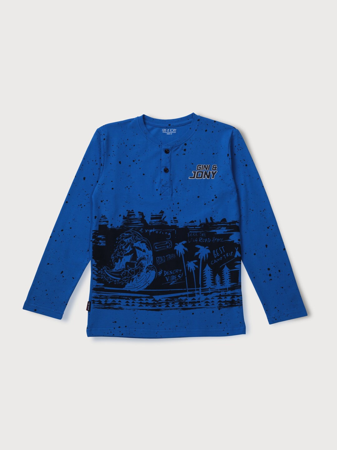 

Gini and Jony Boys Graphic Printed Henley Neck Cotton T-shirt, Blue