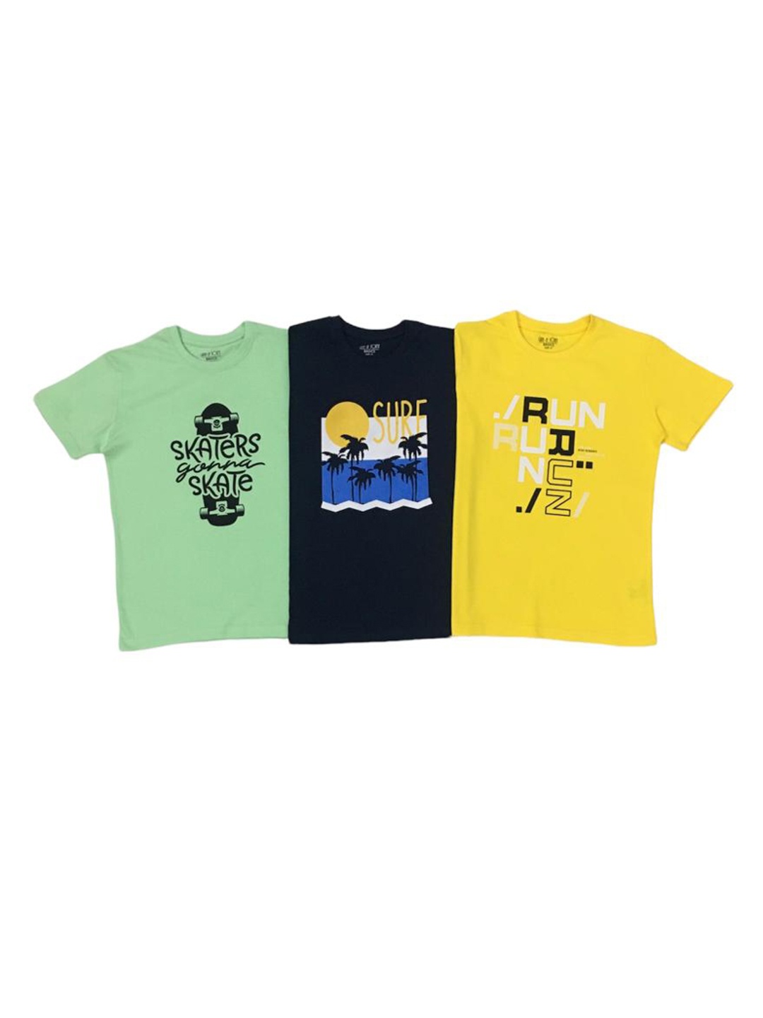 

Gini and Jony Boys Pack Of 3 Typography Printed Cotton T-shirt, Green
