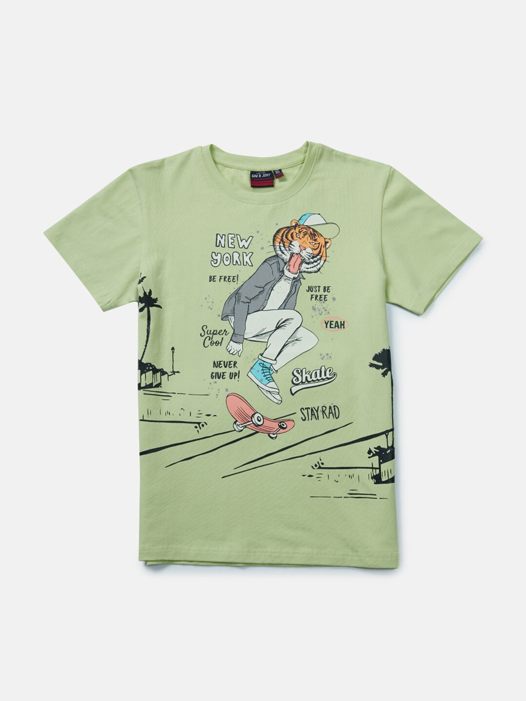 

Gini and Jony Boys Graphic Printed Cotton T-shirt, Green