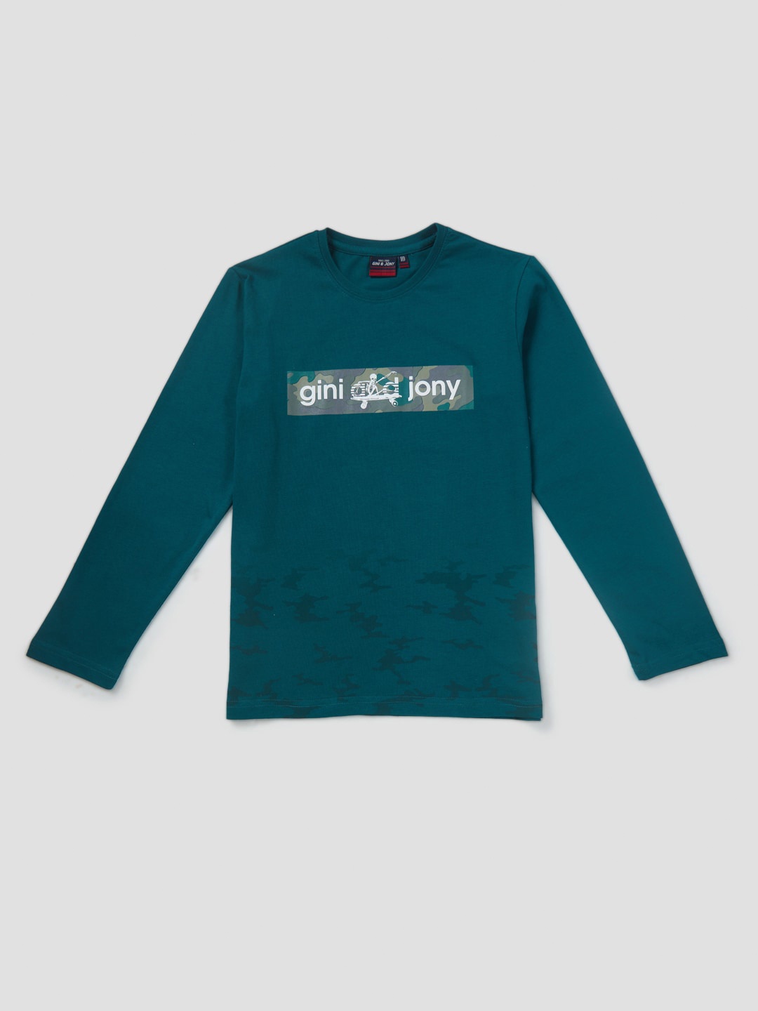 

Gini and Jony Boys Typography Printed Long Sleeve Cotton T-shirt, Green