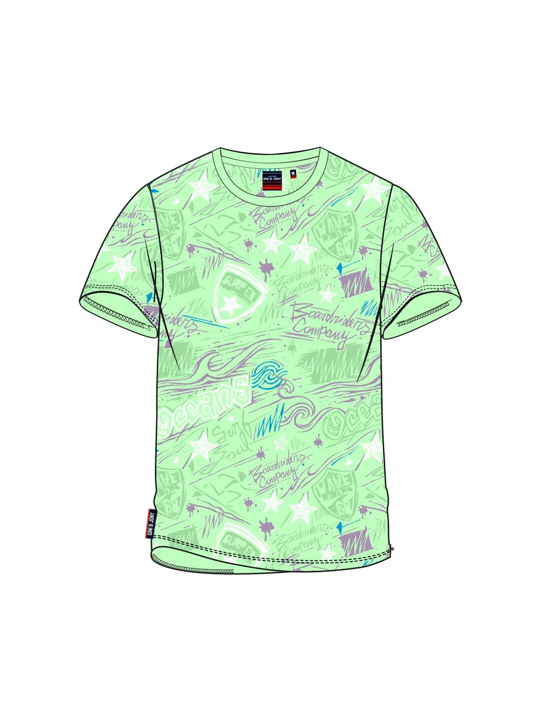 

Gini and Jony Boys Green Printed Applique T-shirt