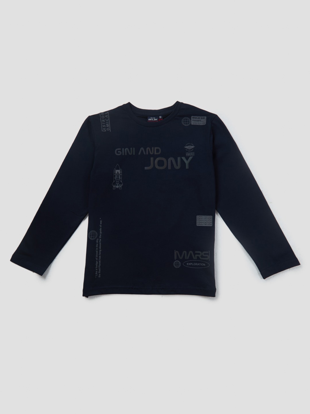 

Gini and Jony Boys Typography Printed Cotton T-shirt, Navy blue