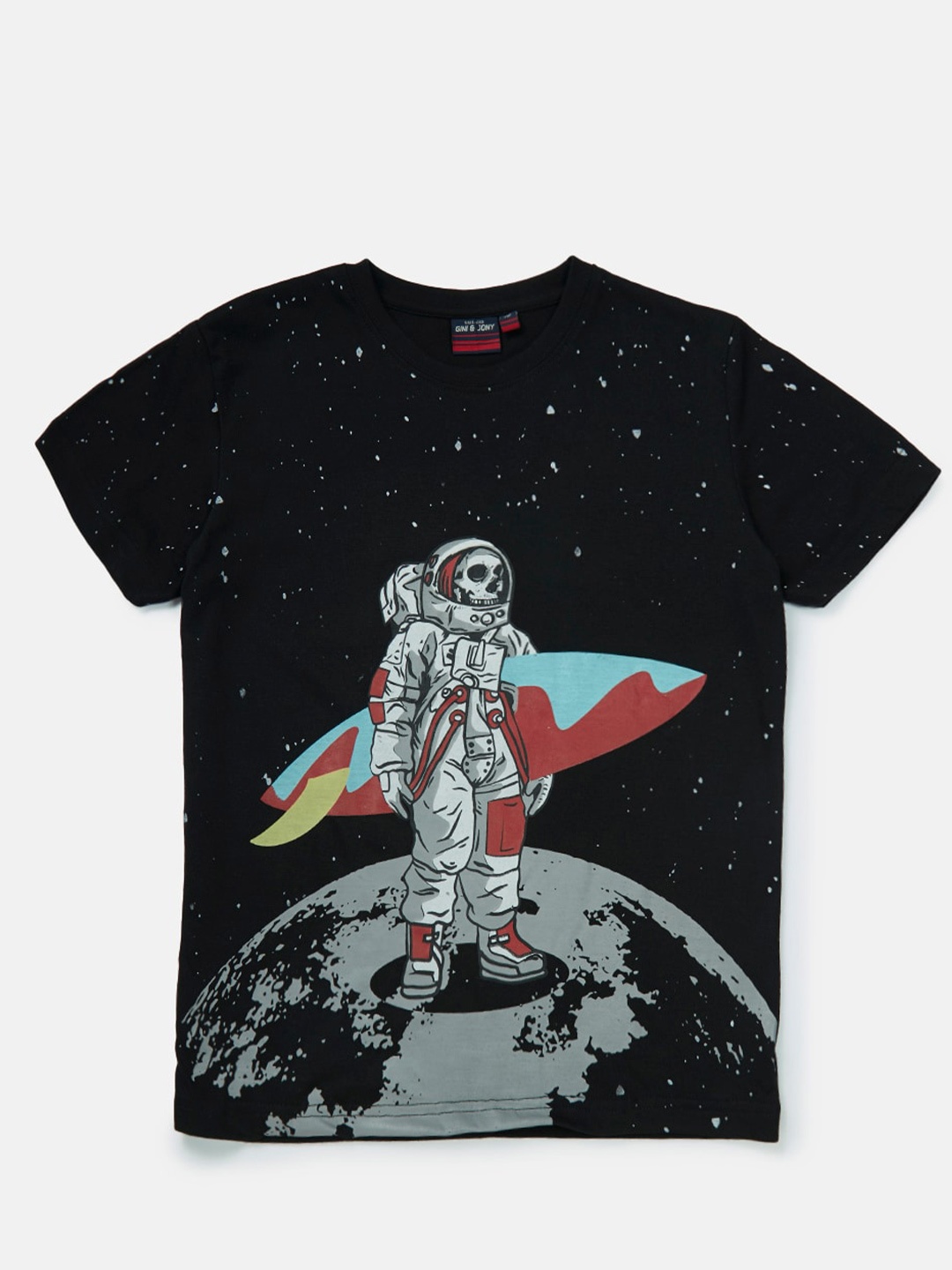 

Gini and Jony Boys Graphic Printed Cotton T-shirt, Black