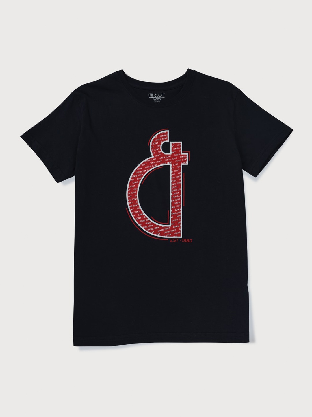 

Gini and Jony Boys Brand Logo printed Cotton T-shirt, Navy blue