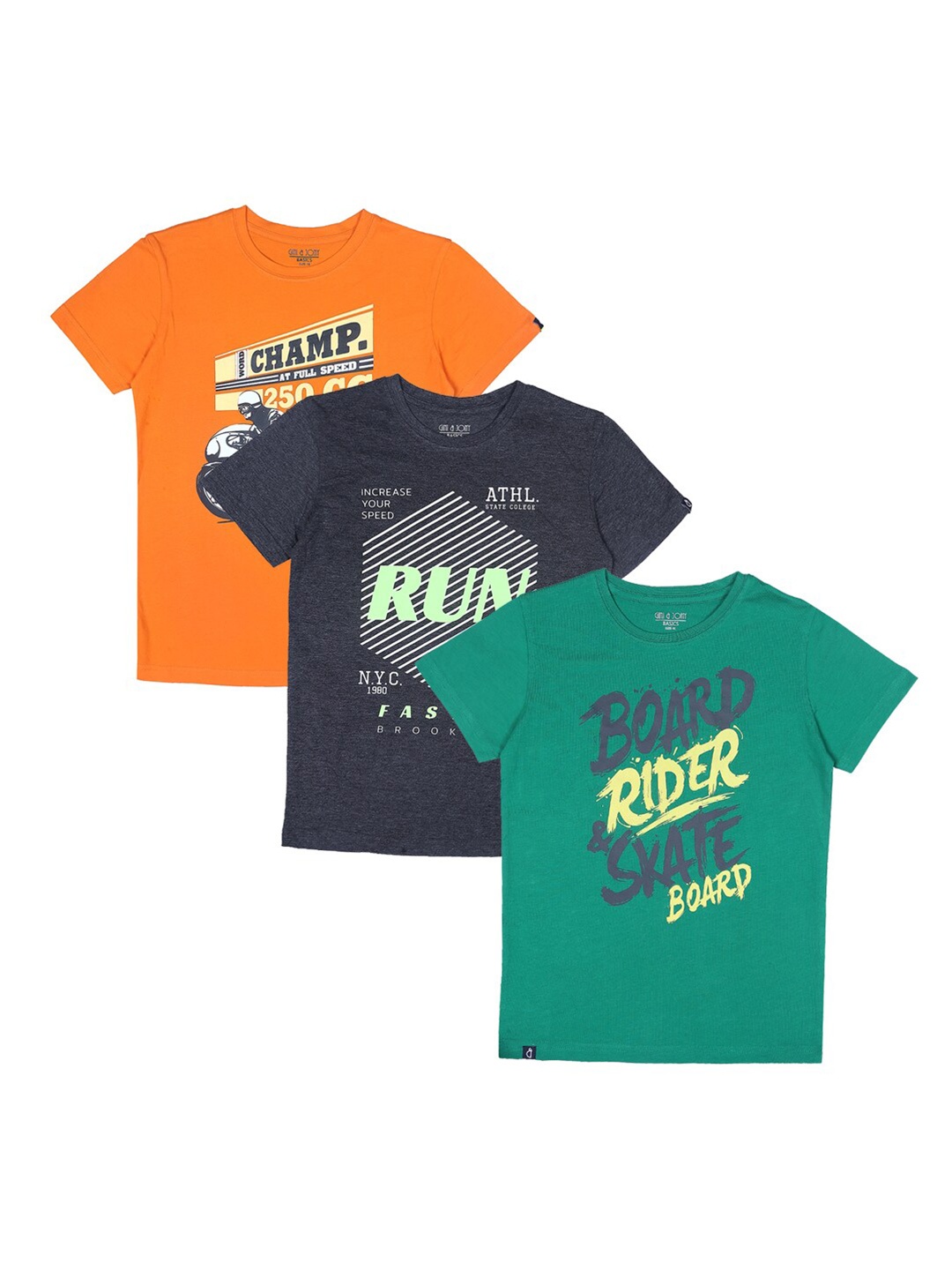 

Gini and Jony Boys Pack Of 3 Typography Printed CottonT-shirt, Green