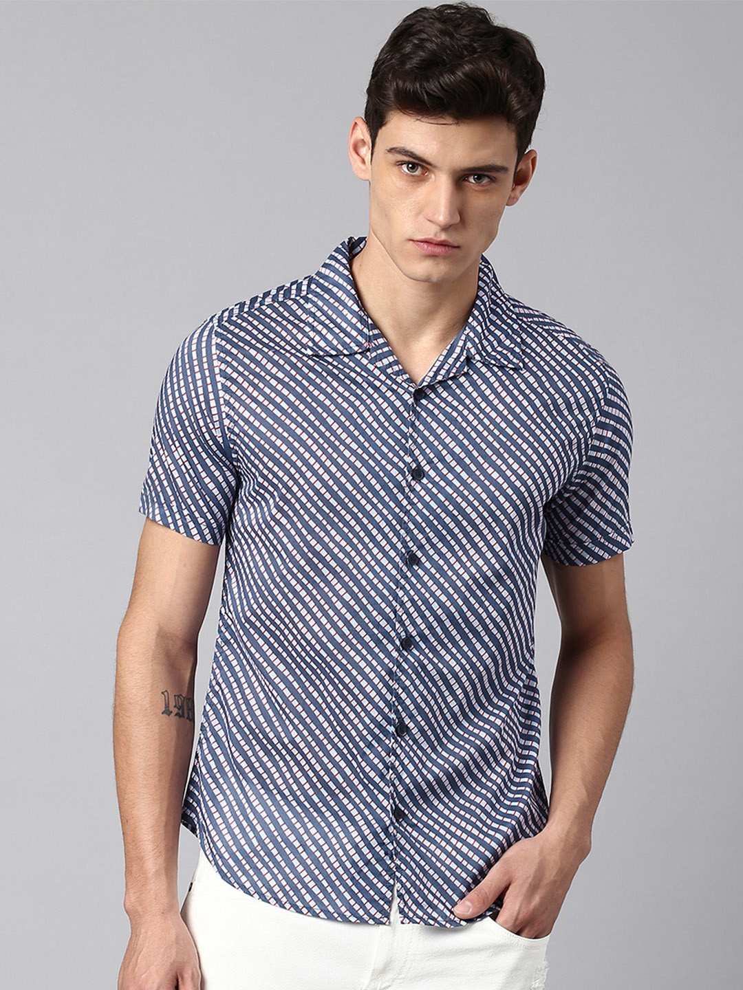 

Dennis Lingo Men Blue Slim Fit Micro Checked Casual Pure Cotton Shirt