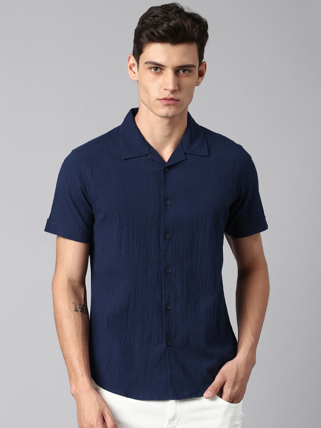 

Dennis Lingo Men Modern Slim Fit Pure Cotton Casual Shirt, Blue