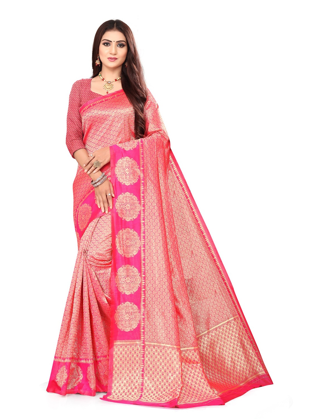 

ORUS Woven Design Zari Silk Blend Banarasi Saree, Pink