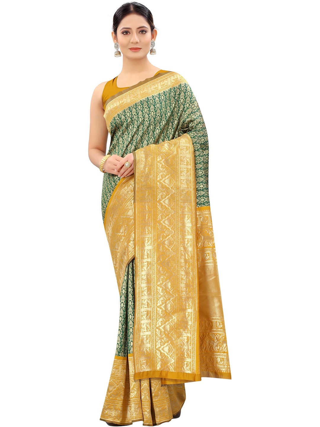 

ORUS Woven Design Zari Kanjeevaram Saree, Mustard