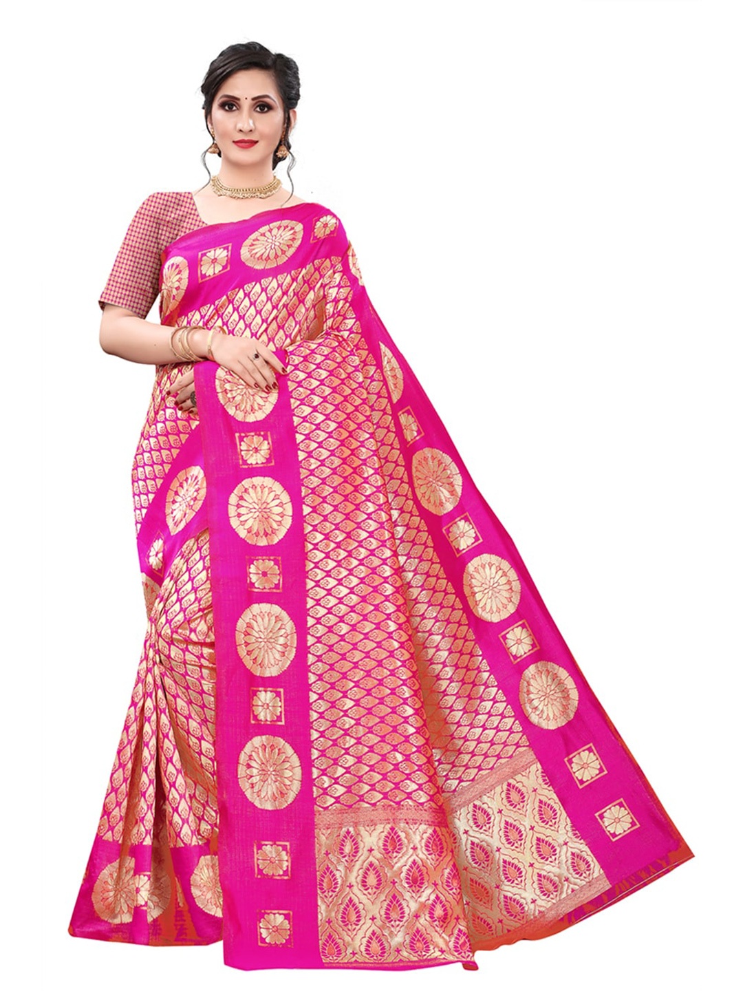 

ORUS Woven Design Zari Silk Blend Banarasi Saree, Pink