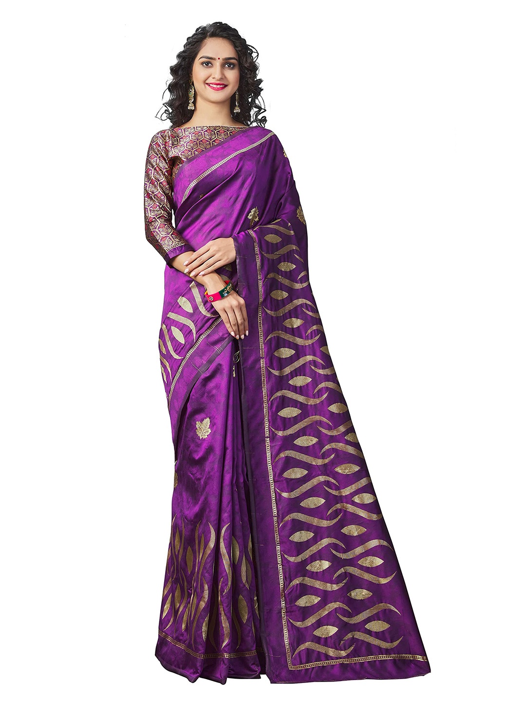 

ORUS Geometric Motif Woven Design Zari Kanjeevaram Saree, Purple