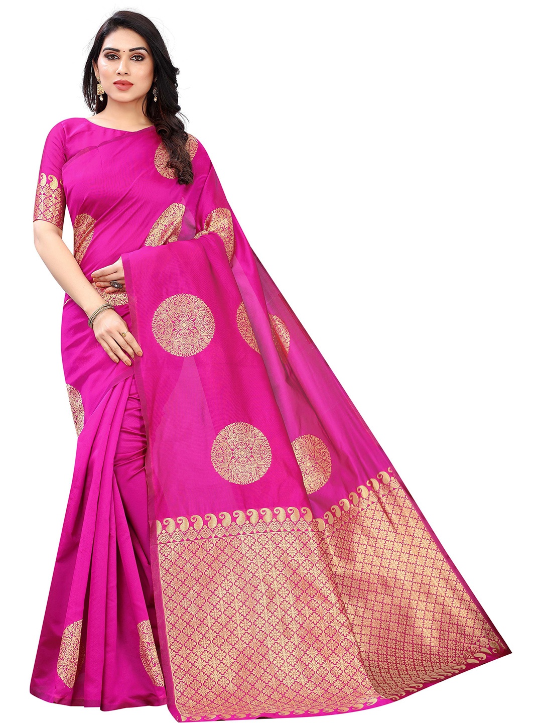 

ORUS Ethnic Motif Woven Design Pure Silk Banarasi Saree, Pink