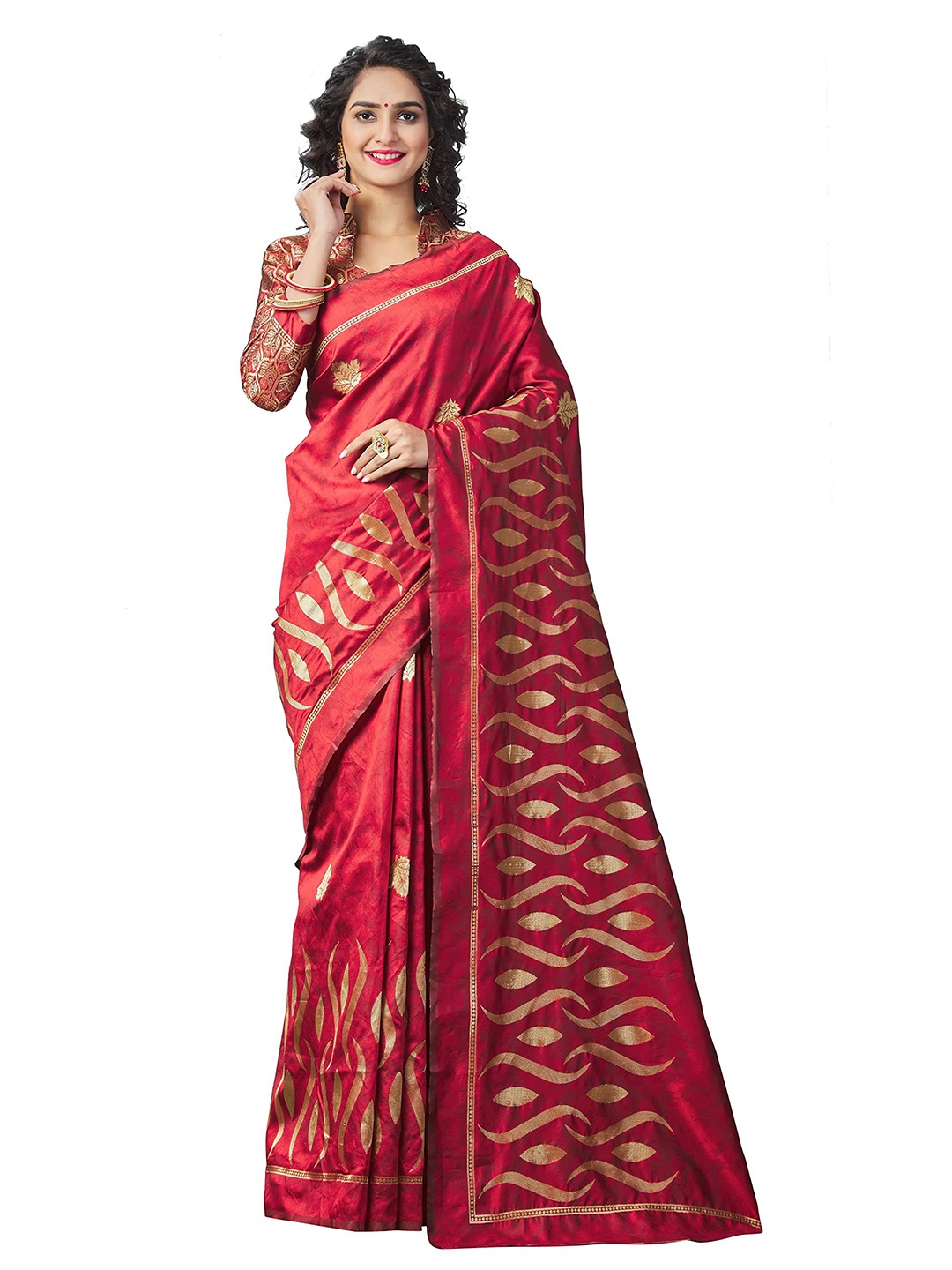 

ORUS Woven Design Zari Silk Blend Kanjeevaram Saree, Red