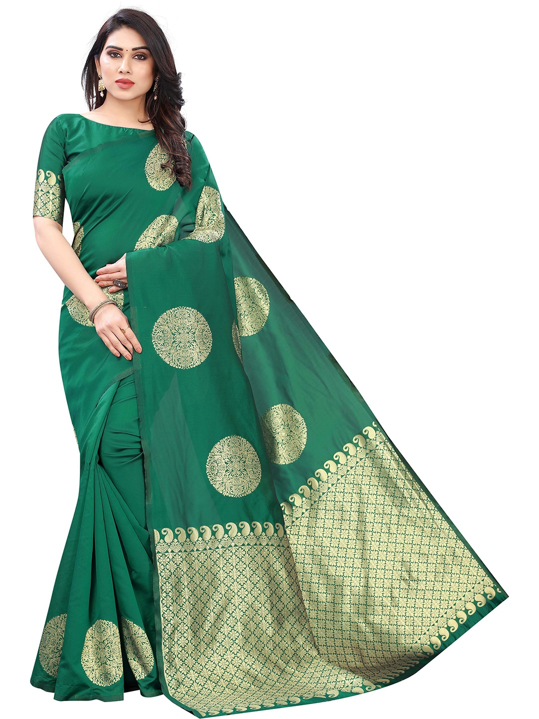 

ORUS Woven Design Zari Silk Blend Banarasi Saree, Green