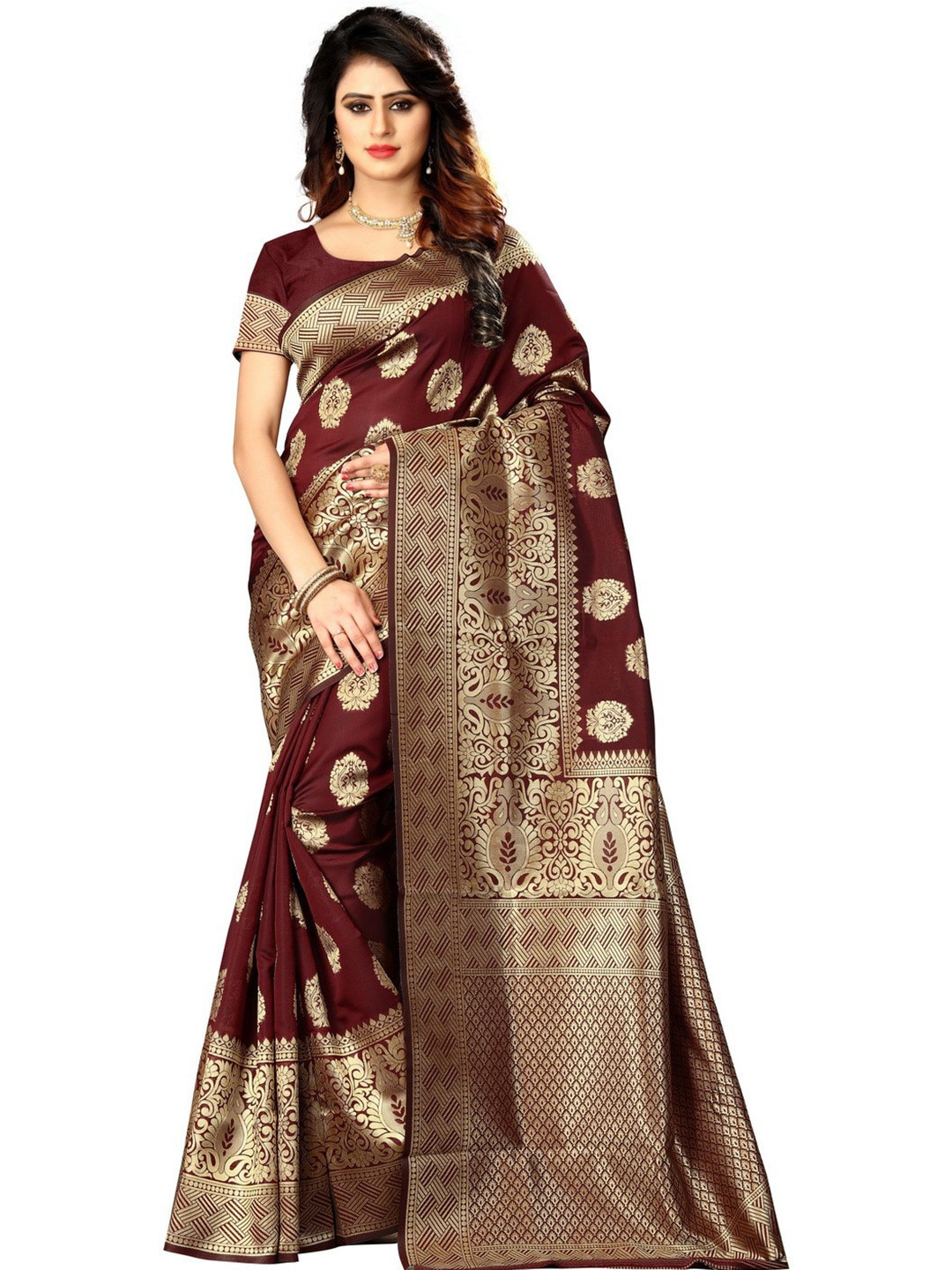 

ORUS Woven Design Ethinic Motif Zari Kanjeevaram Saree, Maroon