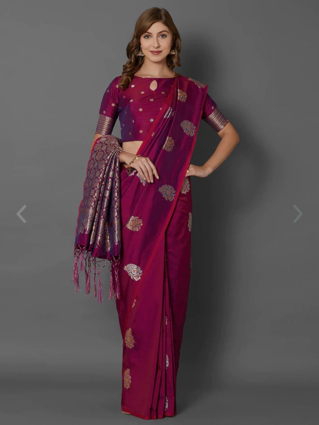 

ORUS Woven Design Zari Silk Blend Banarasi Saree, Violet