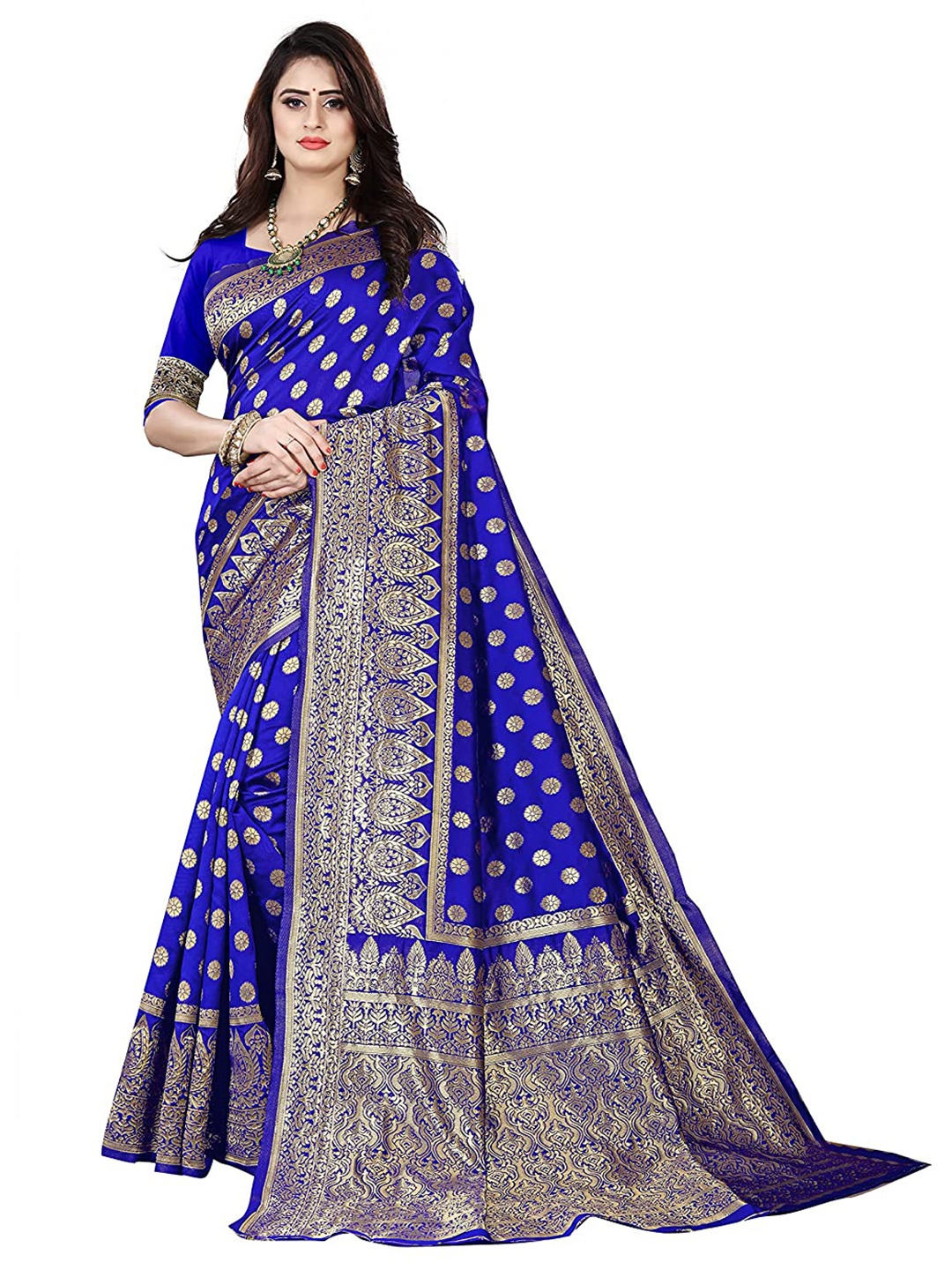 

ORUS Woven Design Zari Silk Blend Kanjeevaram Saree, Blue
