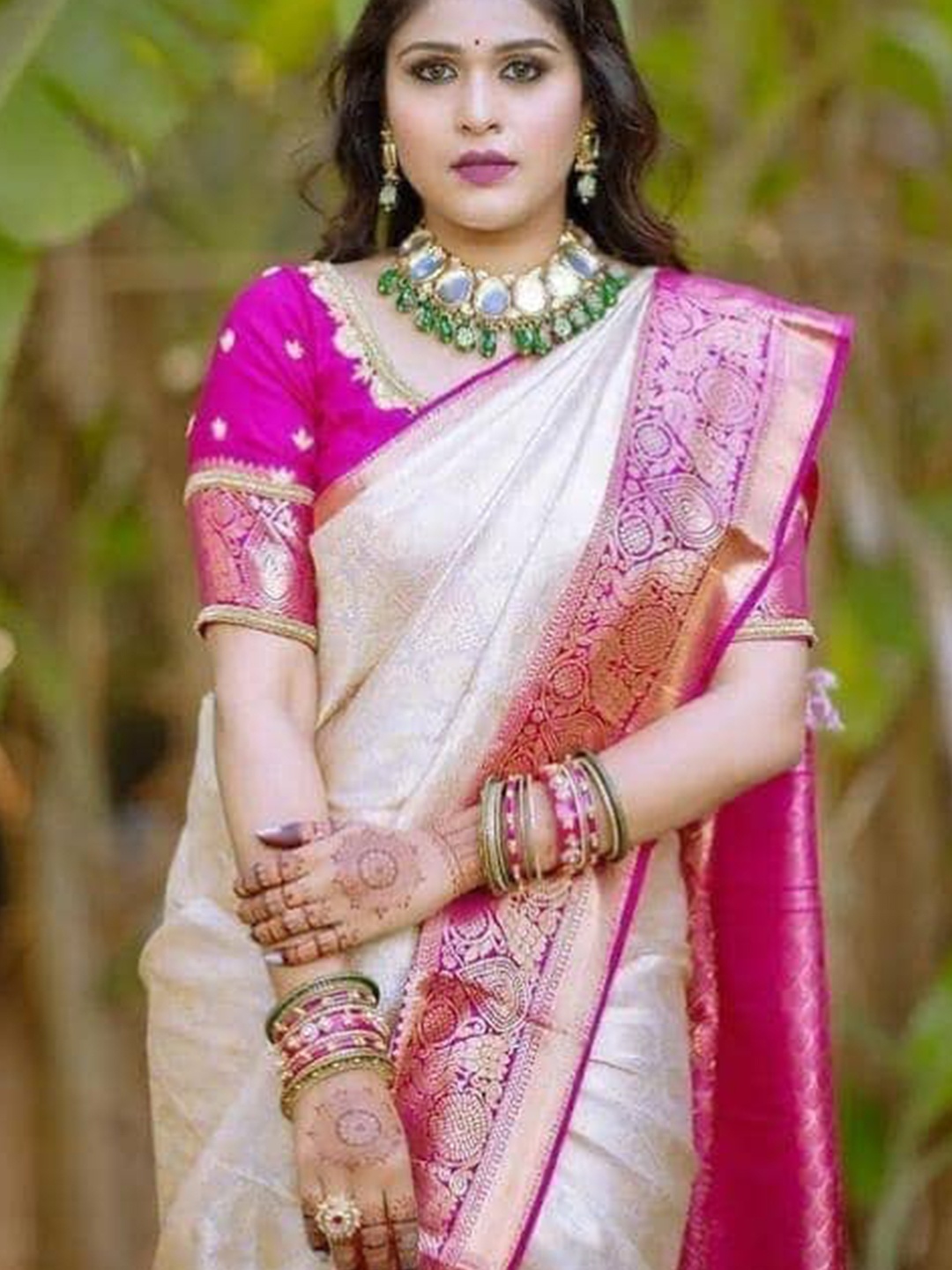 

ORUS Ethnic Motifs Woven Design Zari Kanjeevaram Saree, Cream