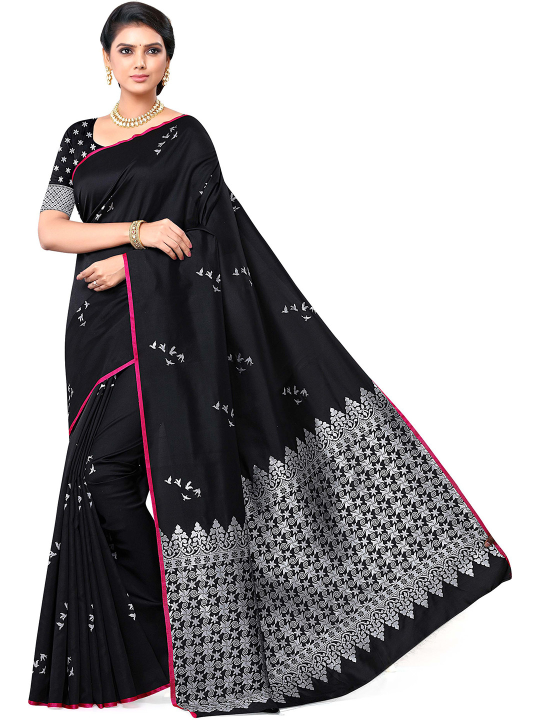 

ORUS Woven Design Zari Silk Blend Kanjeevaram Saree, Black
