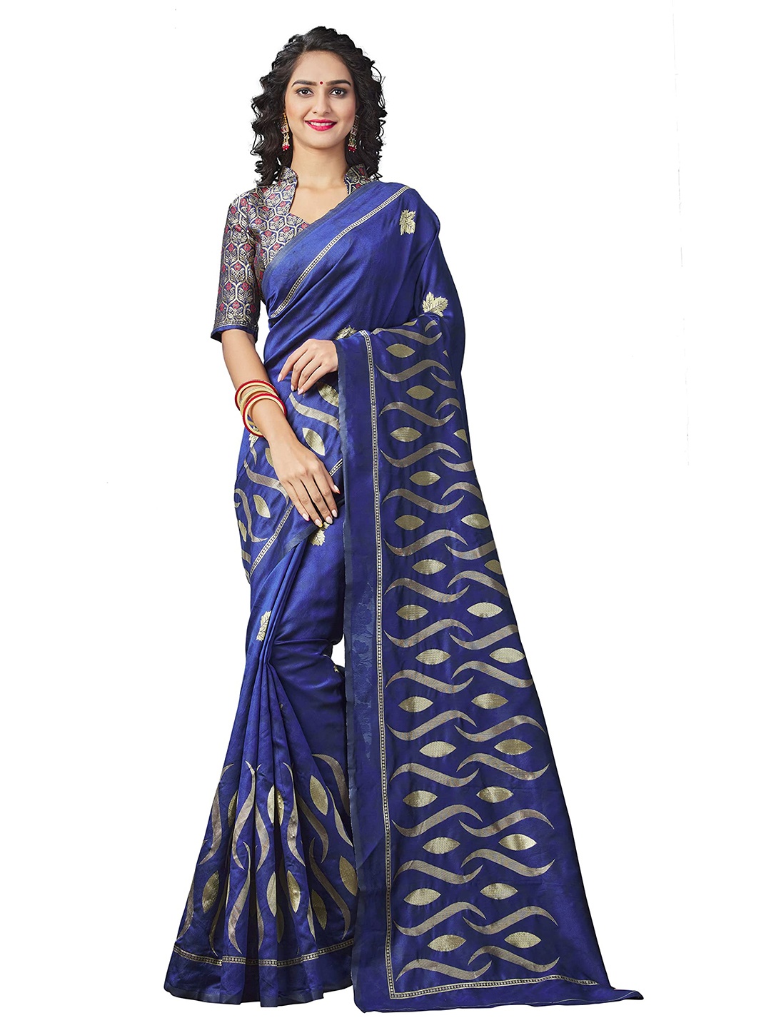 

ORUS Woven Design Zari Silk Blend Kanjeevaram Saree, Blue