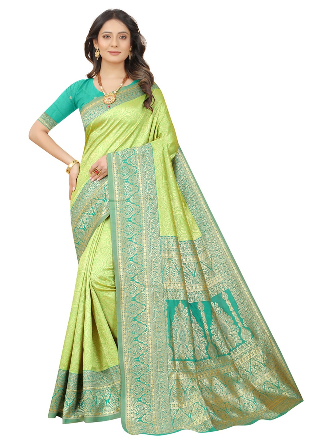 

ORUS Woven Design Zari Silk Blend Banarasi Saree, Green