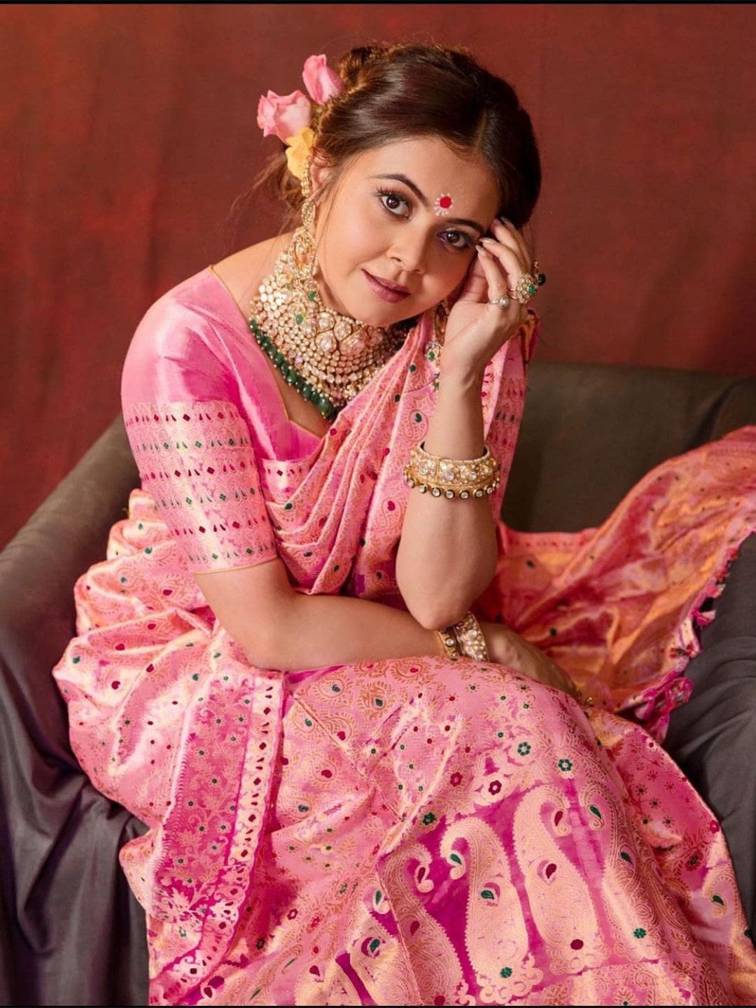 

ORUS Woven Design Zari Silk Blend Banarasi Saree, Pink