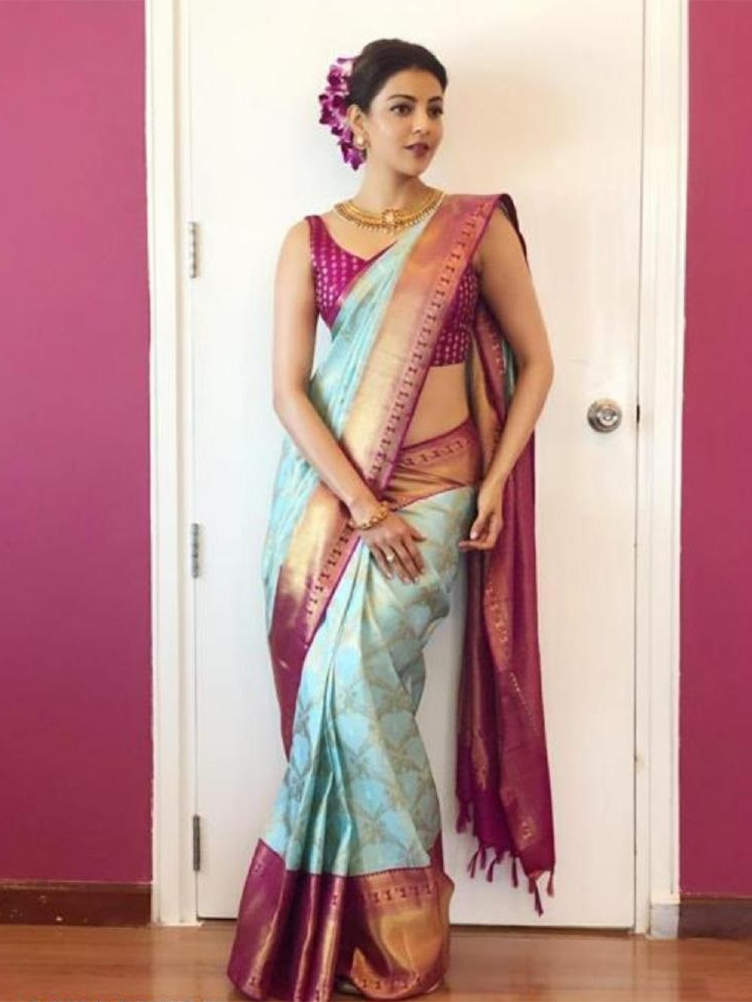 

ORUS Woven Design Zari Silk Blend Kanjeevaram Saree, Blue