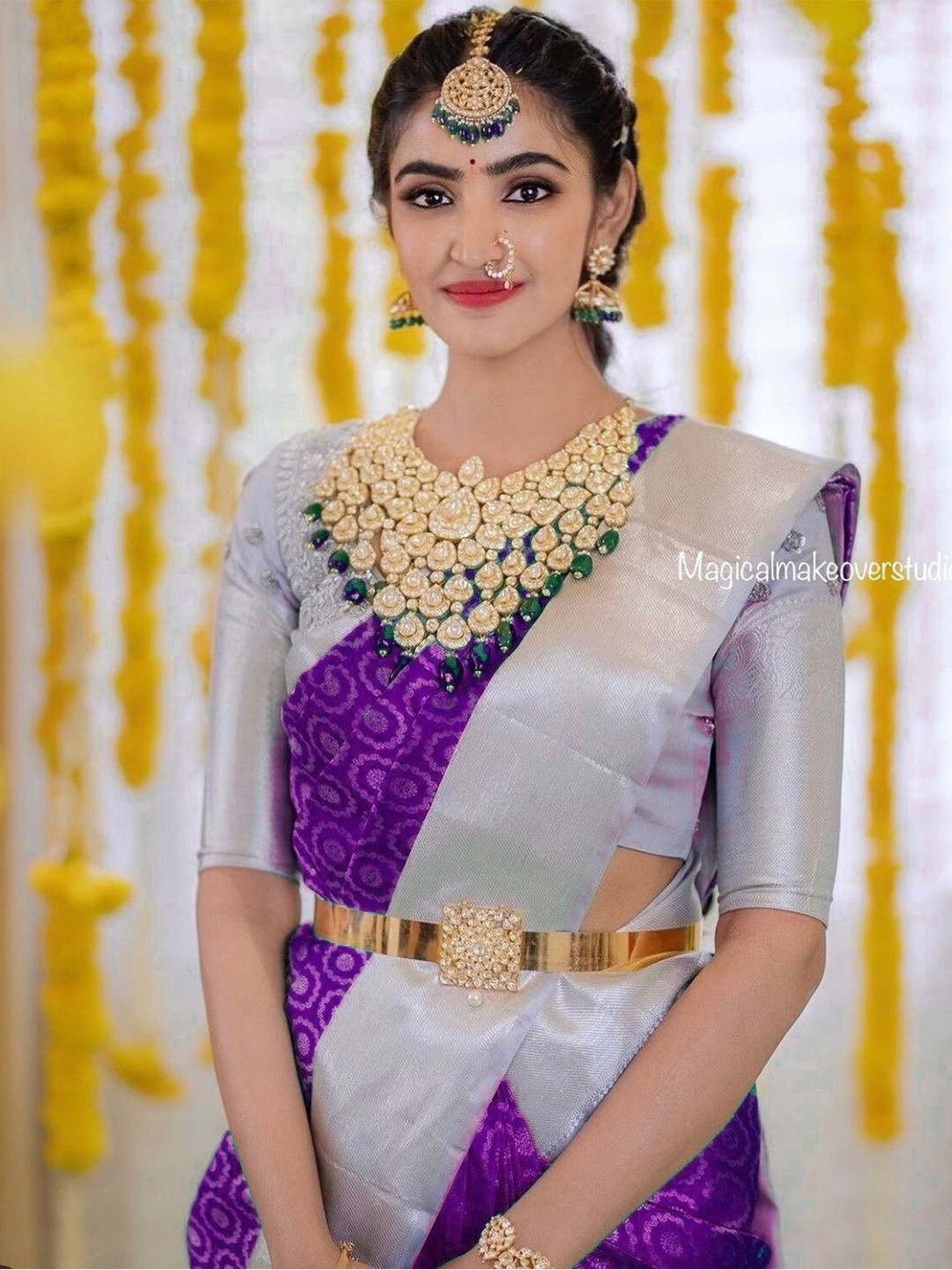 

ORUS Woven Design Zari Silk Blend Kanjeevaram Saree, Purple