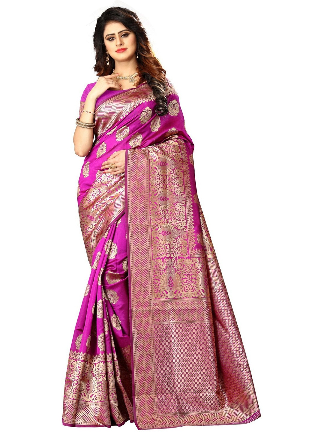 

ORUS Woven Design Zari Silk Blend Kanjeevaram Saree, Pink