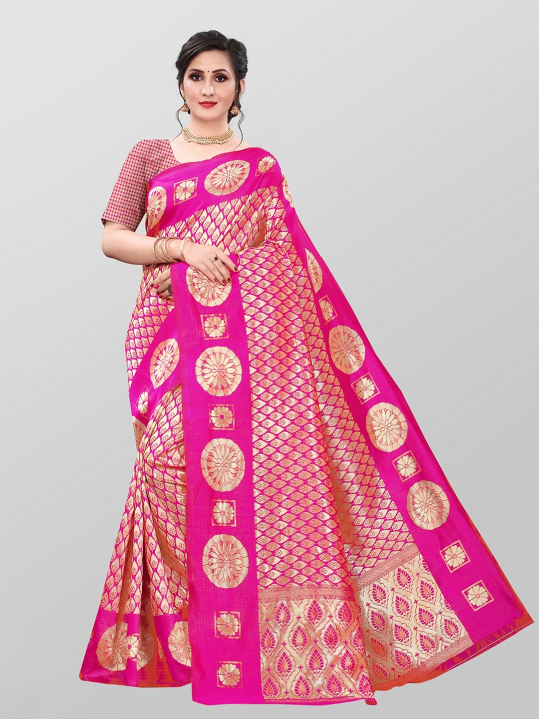 

ORUS Woven Design Zari Silk Blend Banarasi Saree, Pink