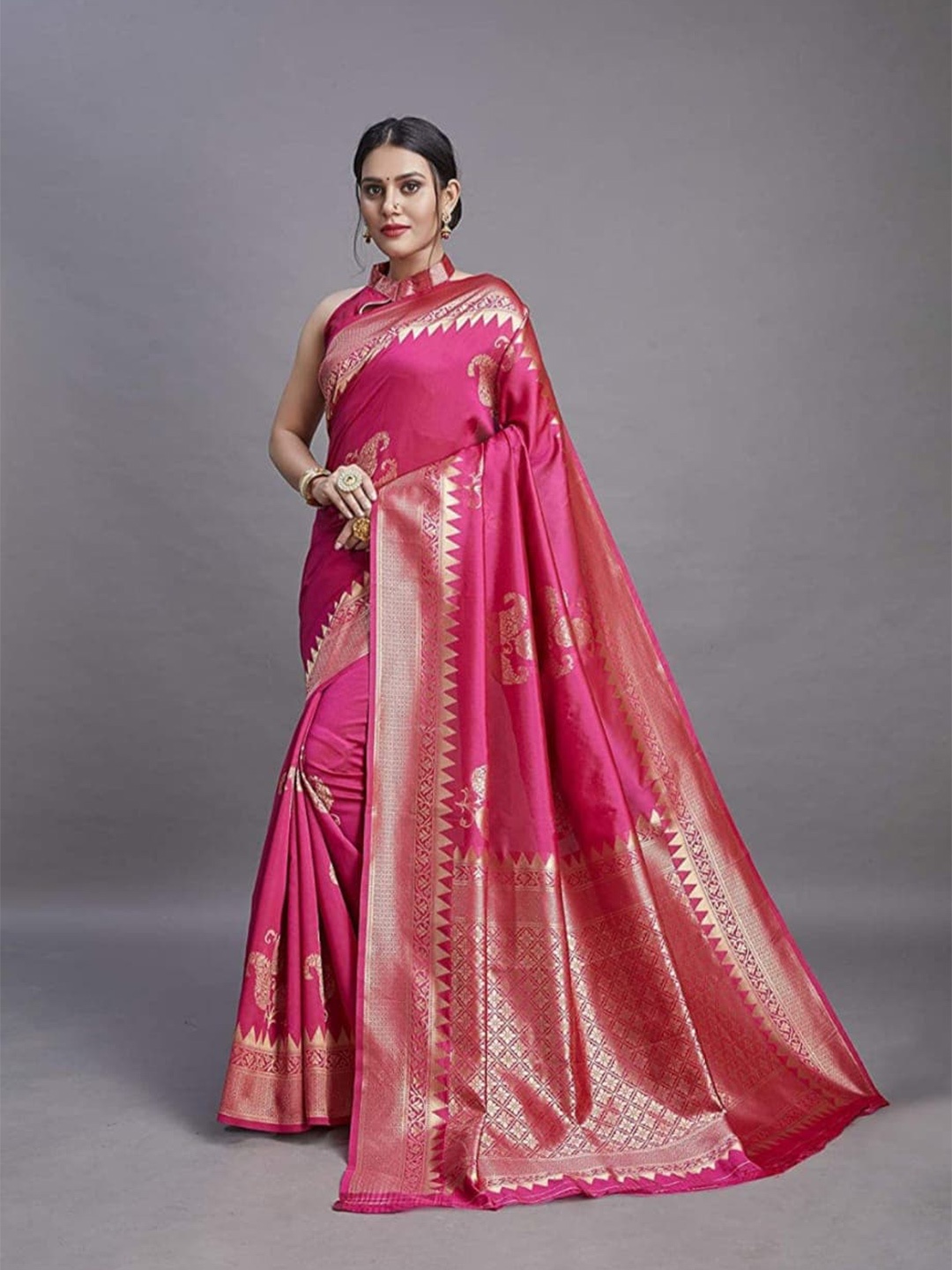 

ORUS Woven Design Zari Silk Blend Kanjeevaram Saree, Pink