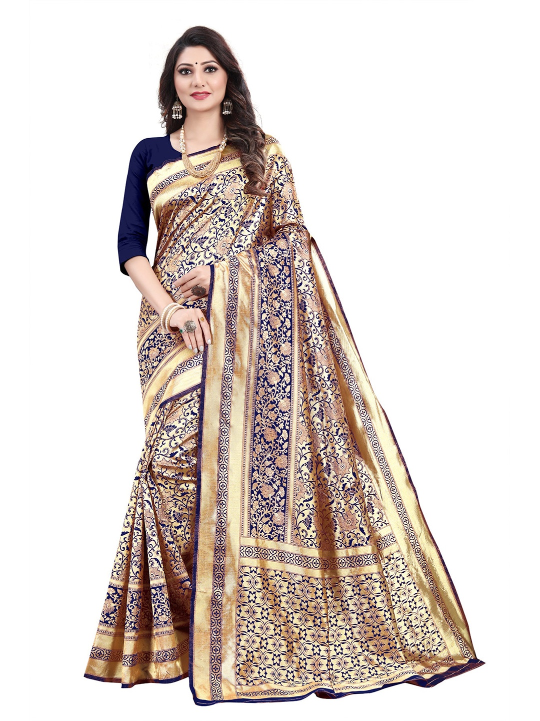 

ORUS Floral Motif Zari Banarasi Saree, Blue