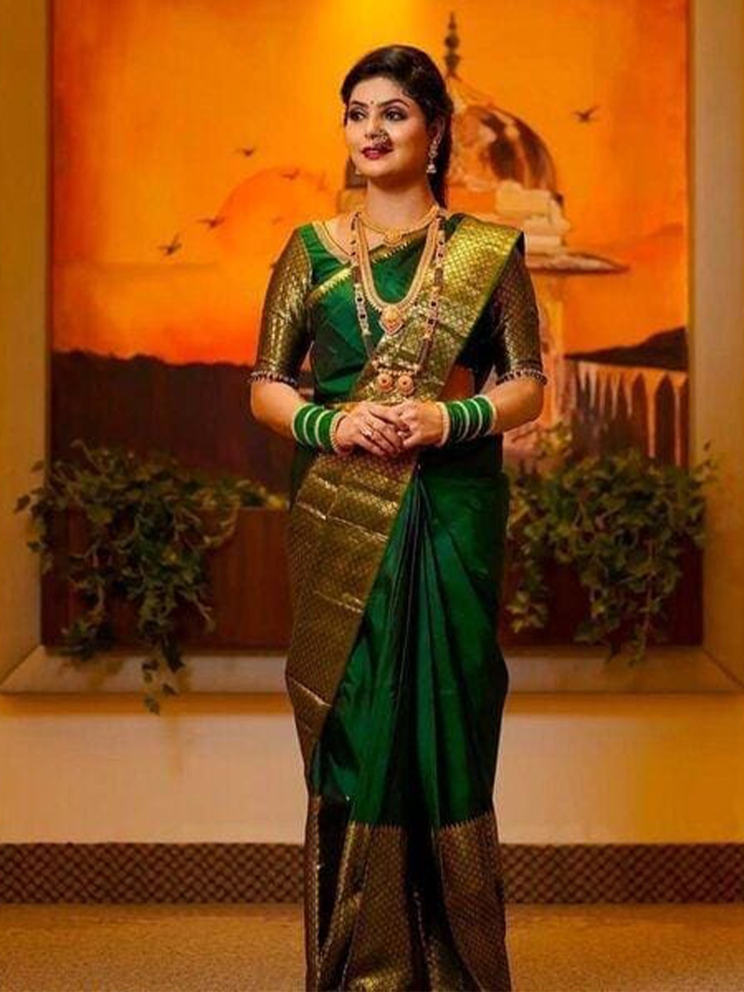 

ORUS Zari Silk Blend Banarasi Saree, Green