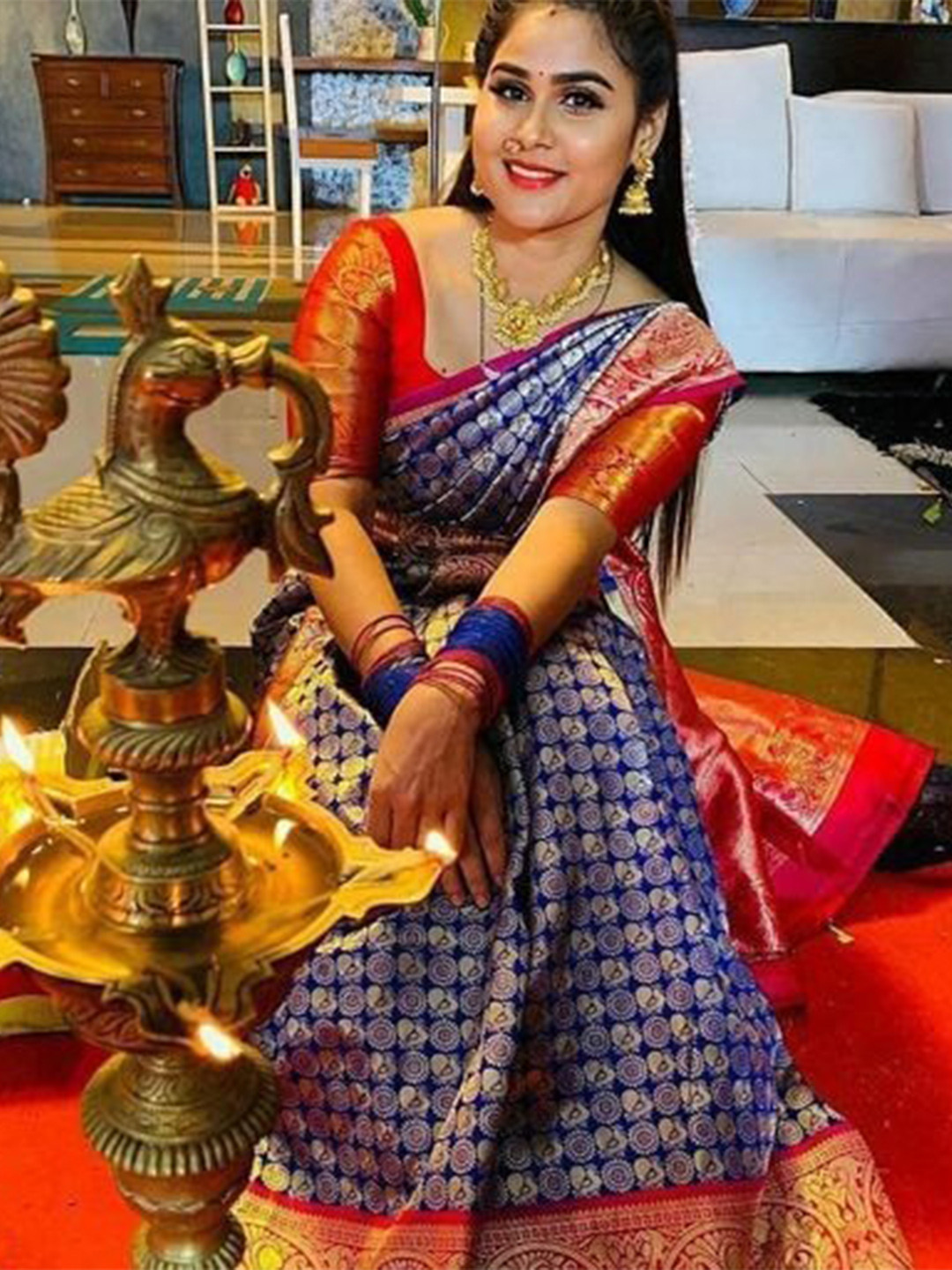 

ORUS Ethnic Motif Woven Design Zari Kanjeevaram Saree, Blue