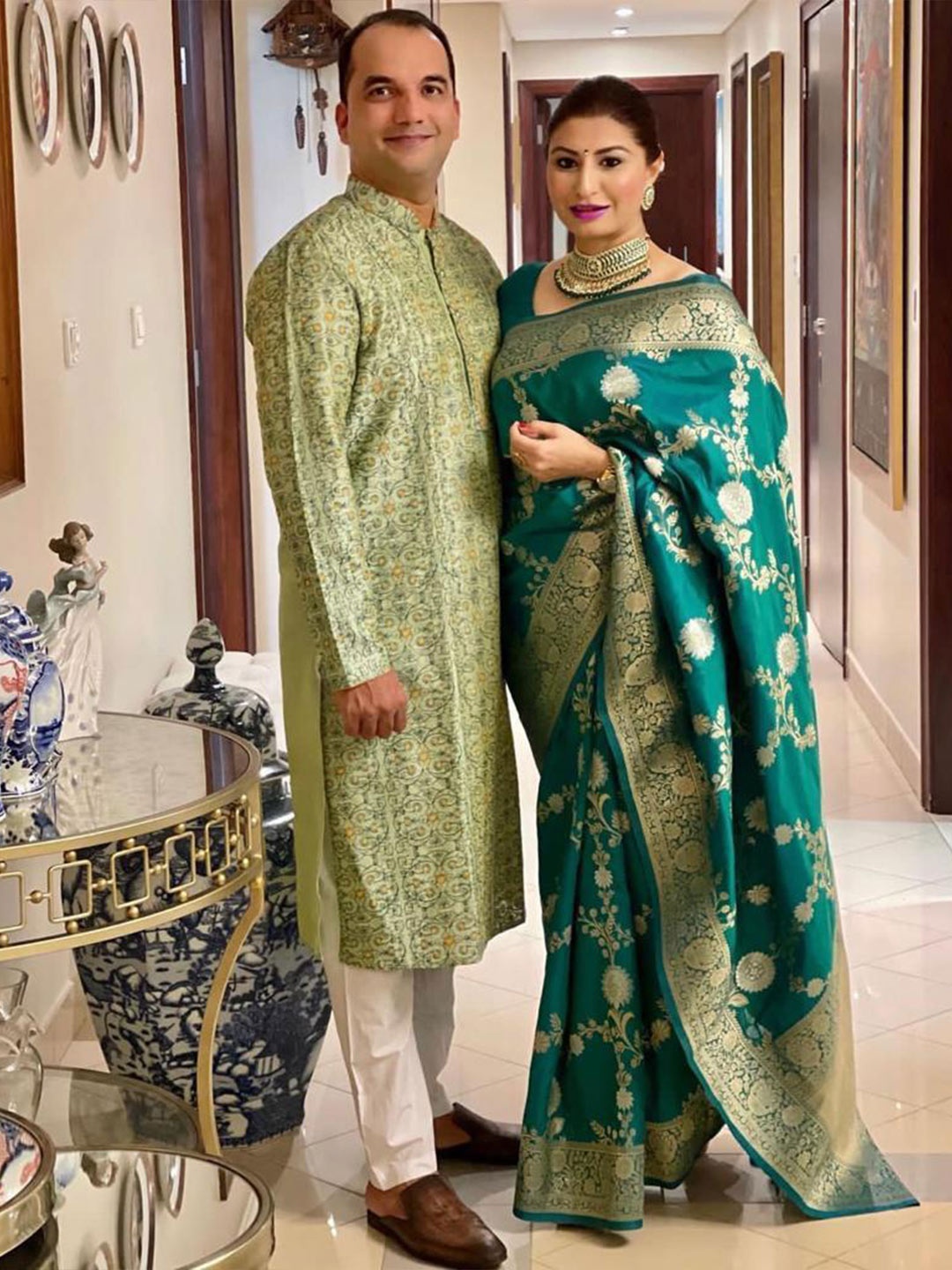 

ORUS Woven Design Zari Silk Blend Banarasi Saree, Teal