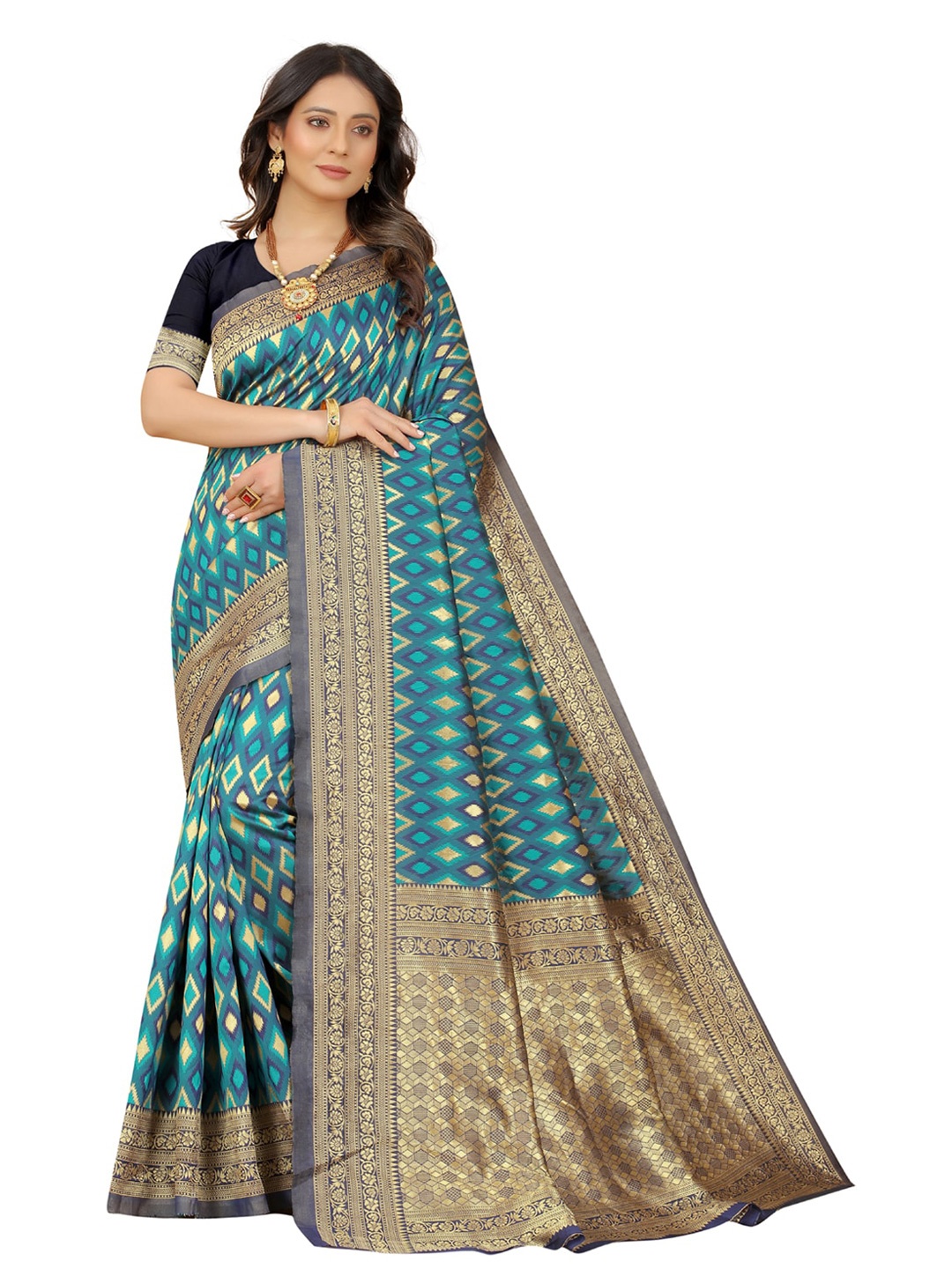 

ORUS Ethnic Motif Woven Design Zari Pure Silk Kanjeevaram Saree, Blue