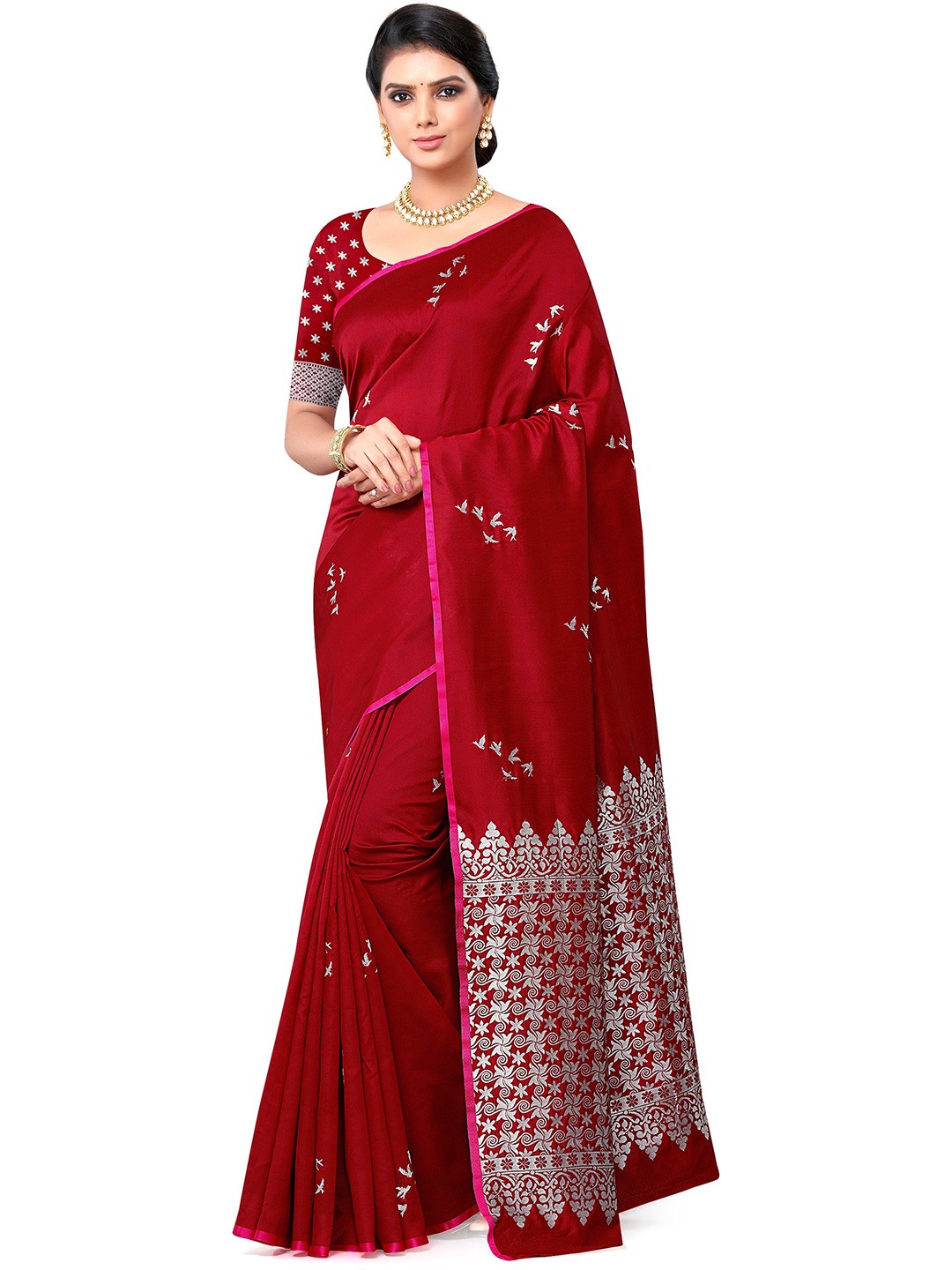 

ORUS Woven Design Zari Kanjeevaram Saree, Red