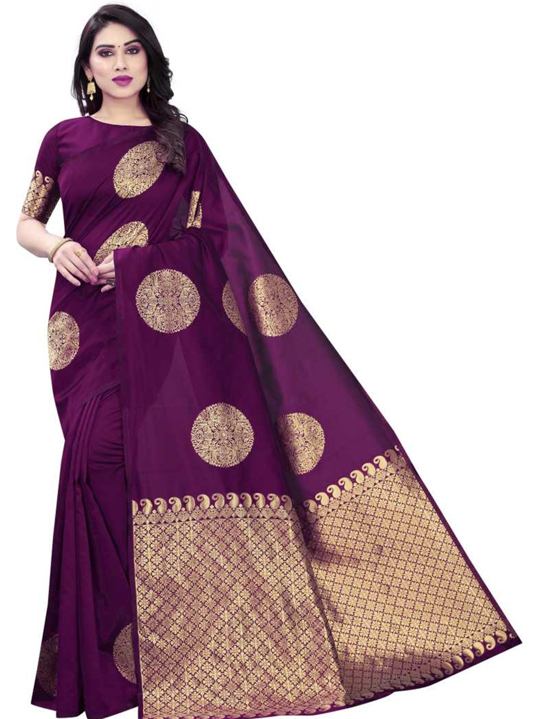 

ORUS Jacquard Ethnic Motif Woven Design Pure Silk Banarasi Saree, Purple