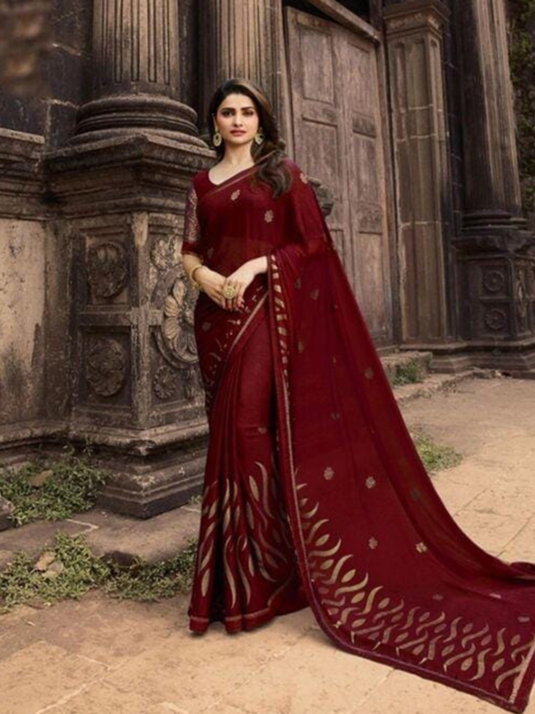 

ORUS Printed Zari Pure Silk Kanjeevaram Saree, Red