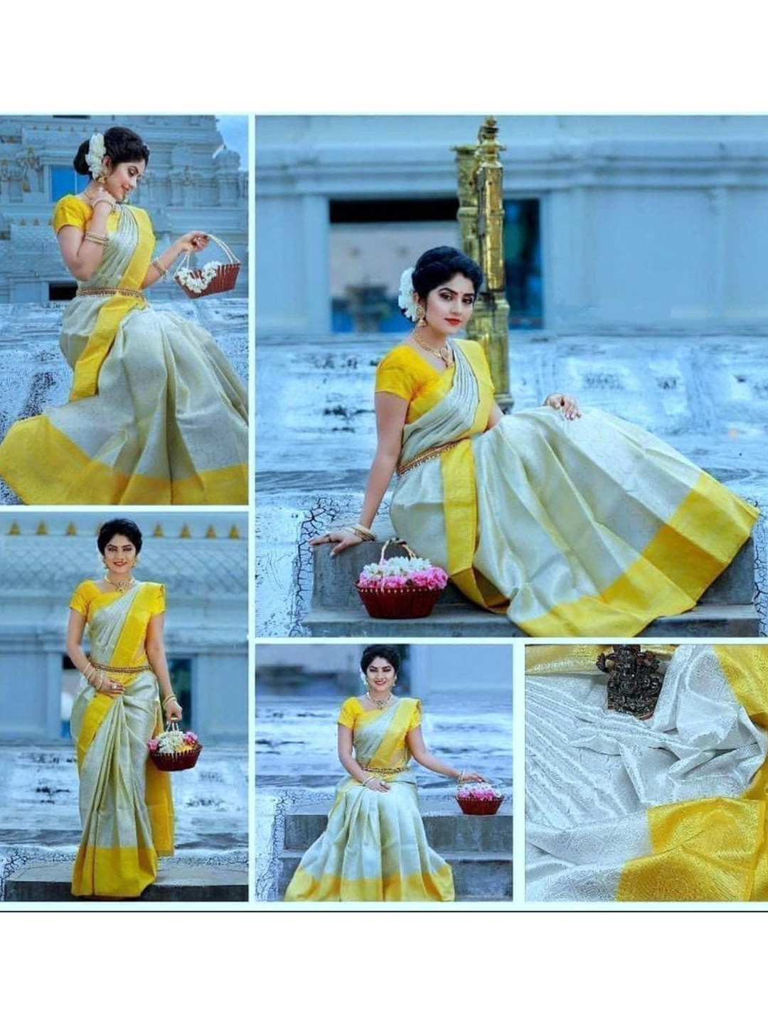 

ORUS Ethnic Motifs Zari Pure Silk Kanjeevaram Saree, Grey