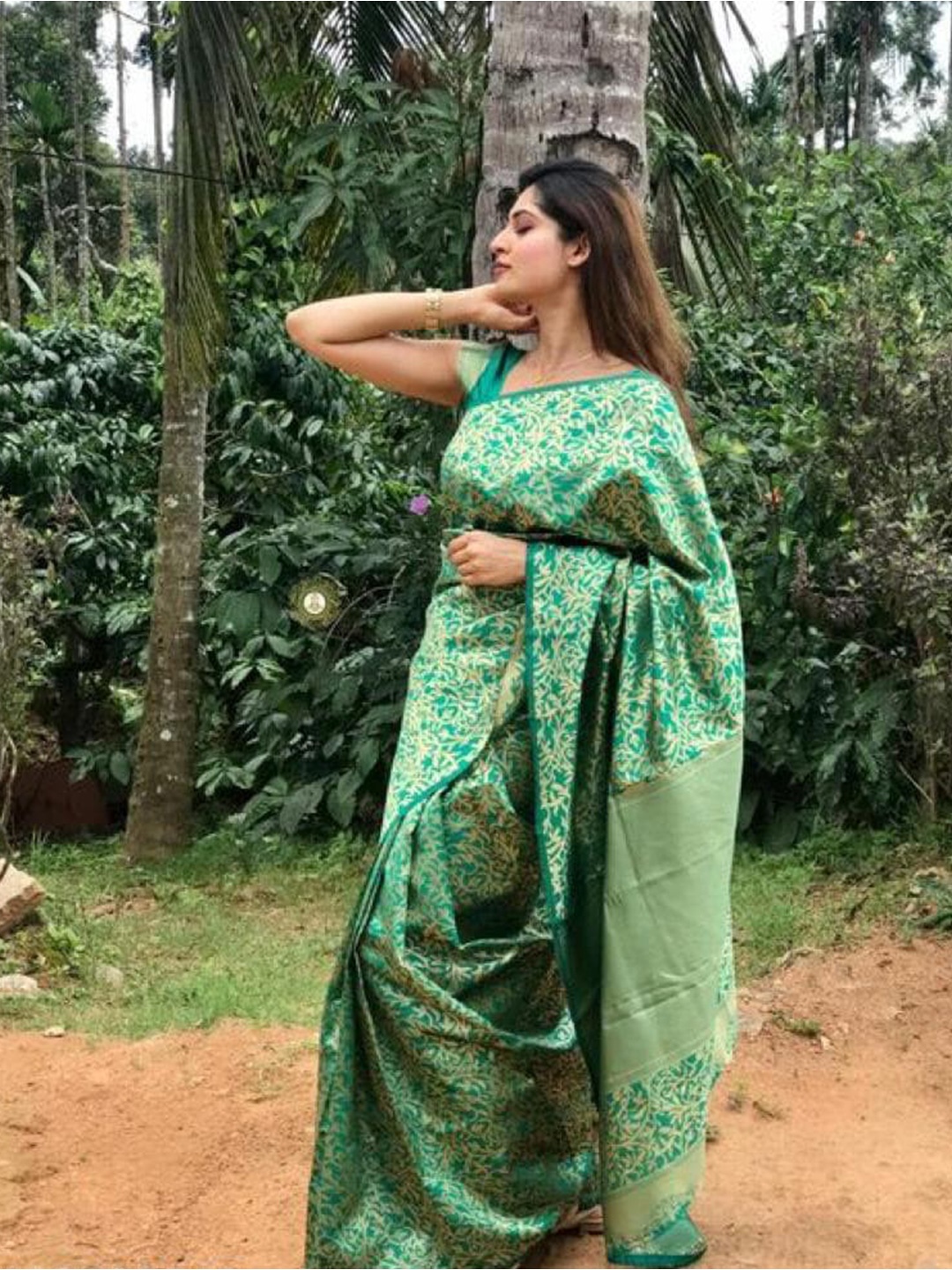 

ORUS Ethnic Motifs Zari Pure Silk Kanjeevaram Saree, Green