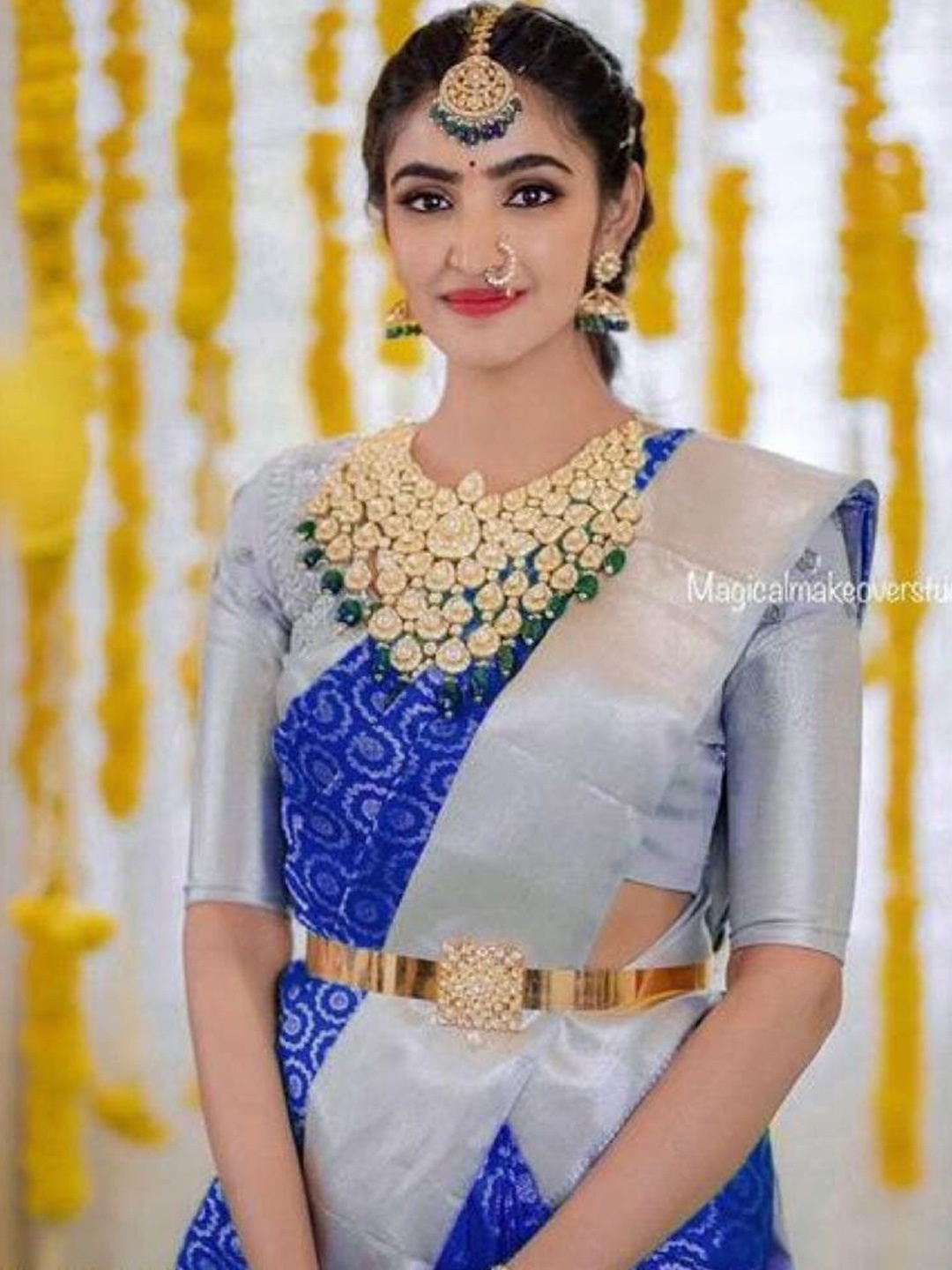 

ORUS Ethnic Motifs Zari Pure Silk Kanjeevaram Saree, Blue